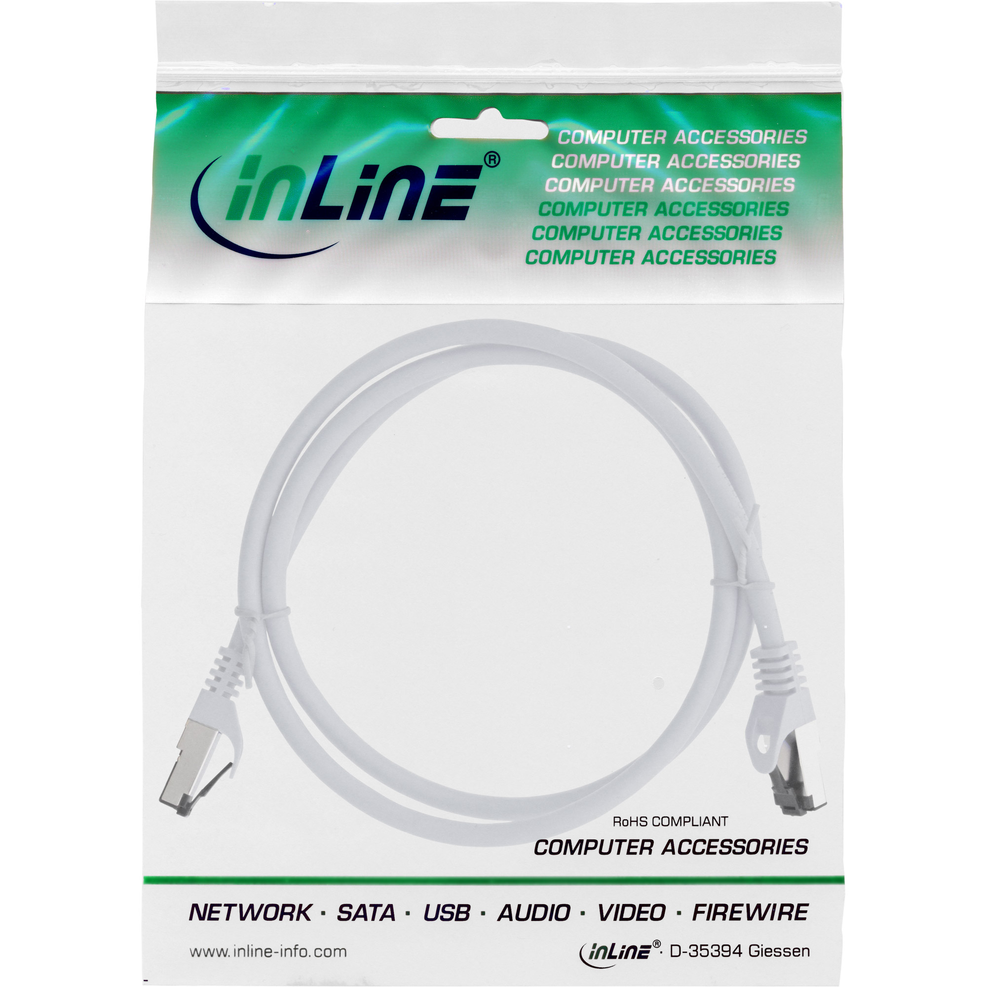 Inline® Patchkabel, S/FTP (PiMf), Cat.8.1, 2000MHz, halogenfrei, weiß, 3m