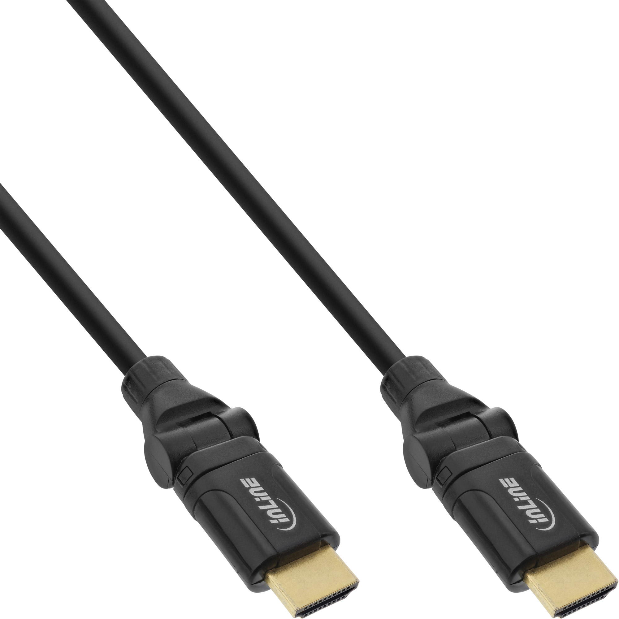 Inline® HDMI-HS Kabel m. Eth., ST/ST, verg. Kon., schwarz, flex. Winkelst., 0,5m