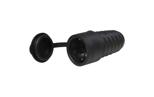 Gummi-Schutzkontakt-Kupplung McPower, schwarz, spritzwassergeschützt, mit Deckel