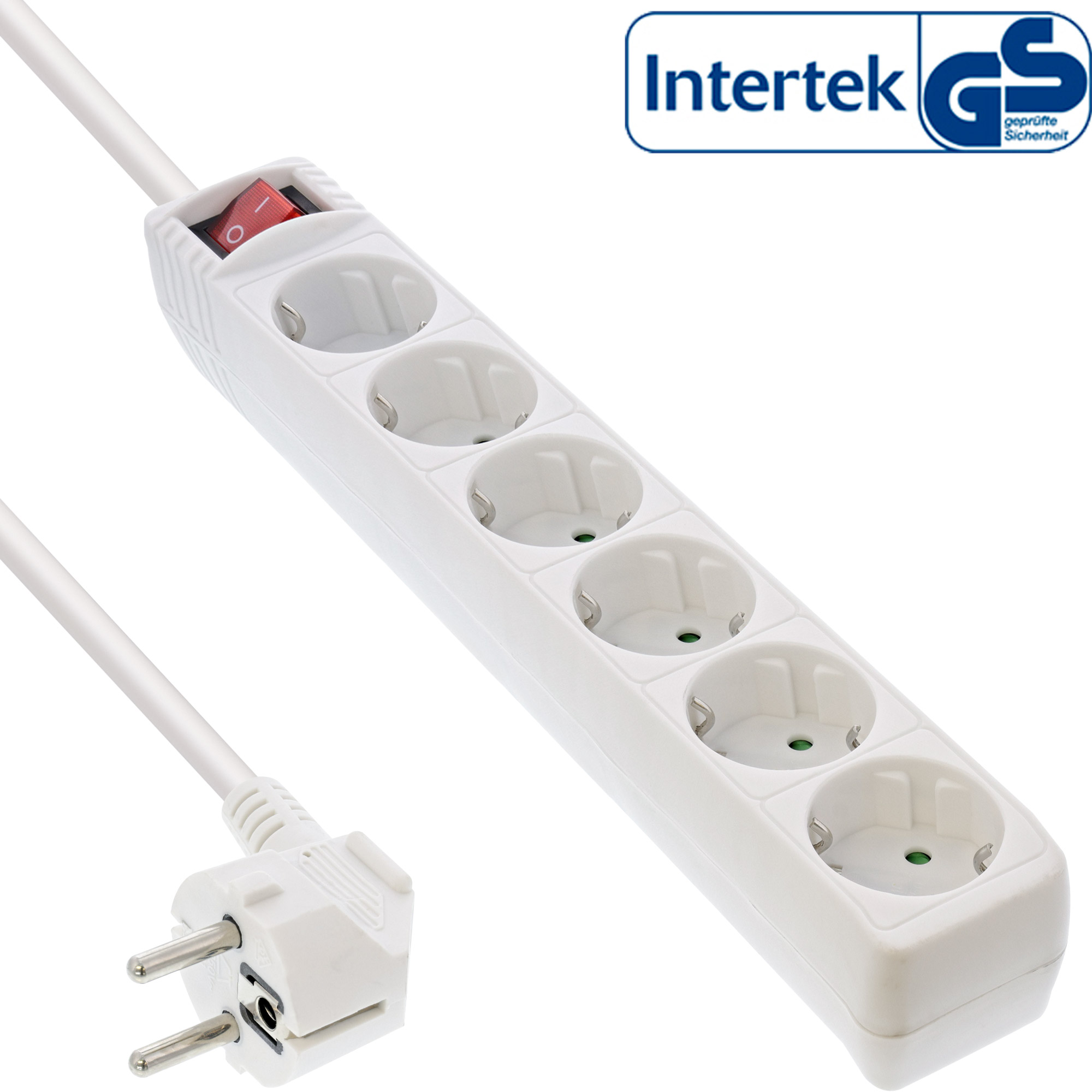 Inline® Steckdosenleiste, 6-fach Schutzkontakt, mit Schalter, weiß, 1,5m