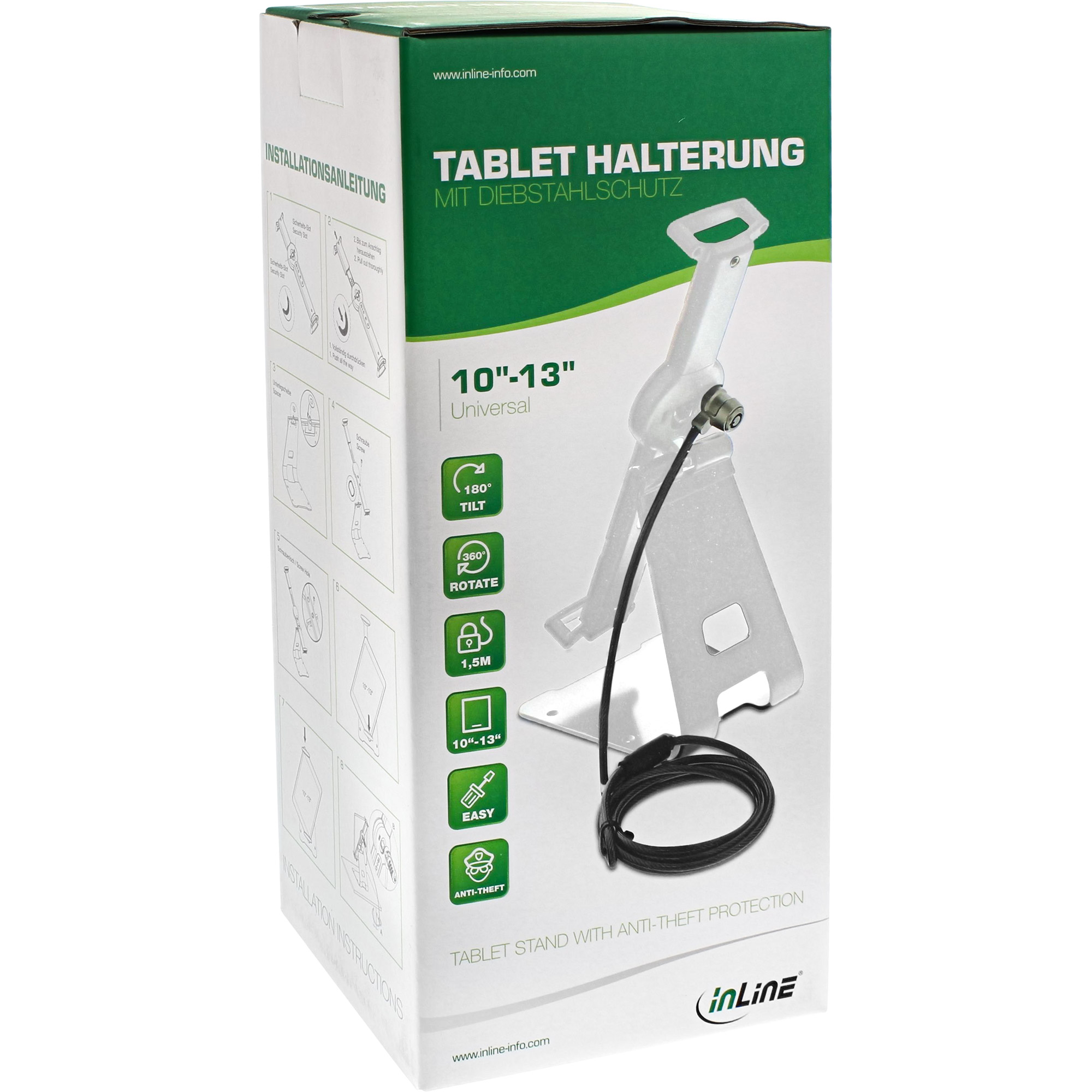Inline® Tablet Halter universell 10"-13" mit Sicherheitsschloss 1,5m
