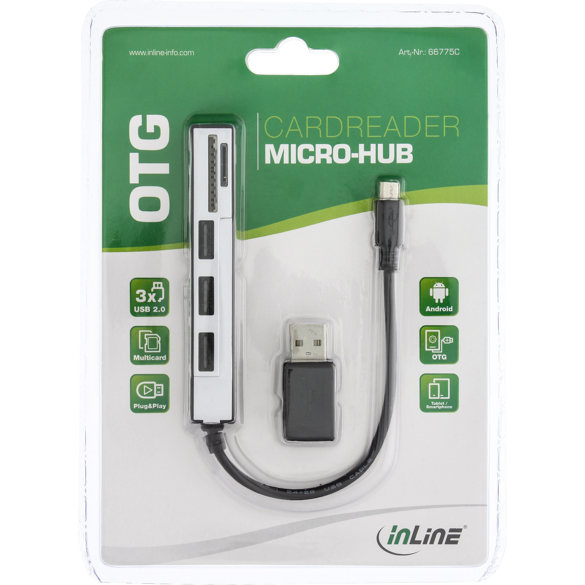 Inline® USB OTG Cardreader & 3-fach USB 2.0 Hub, für SDXC/microSD, mit Adapter Inline® USB OTG Cardreader & 3-fach USB 2.0 Hub, für SDXC/microSD, mit Adapter