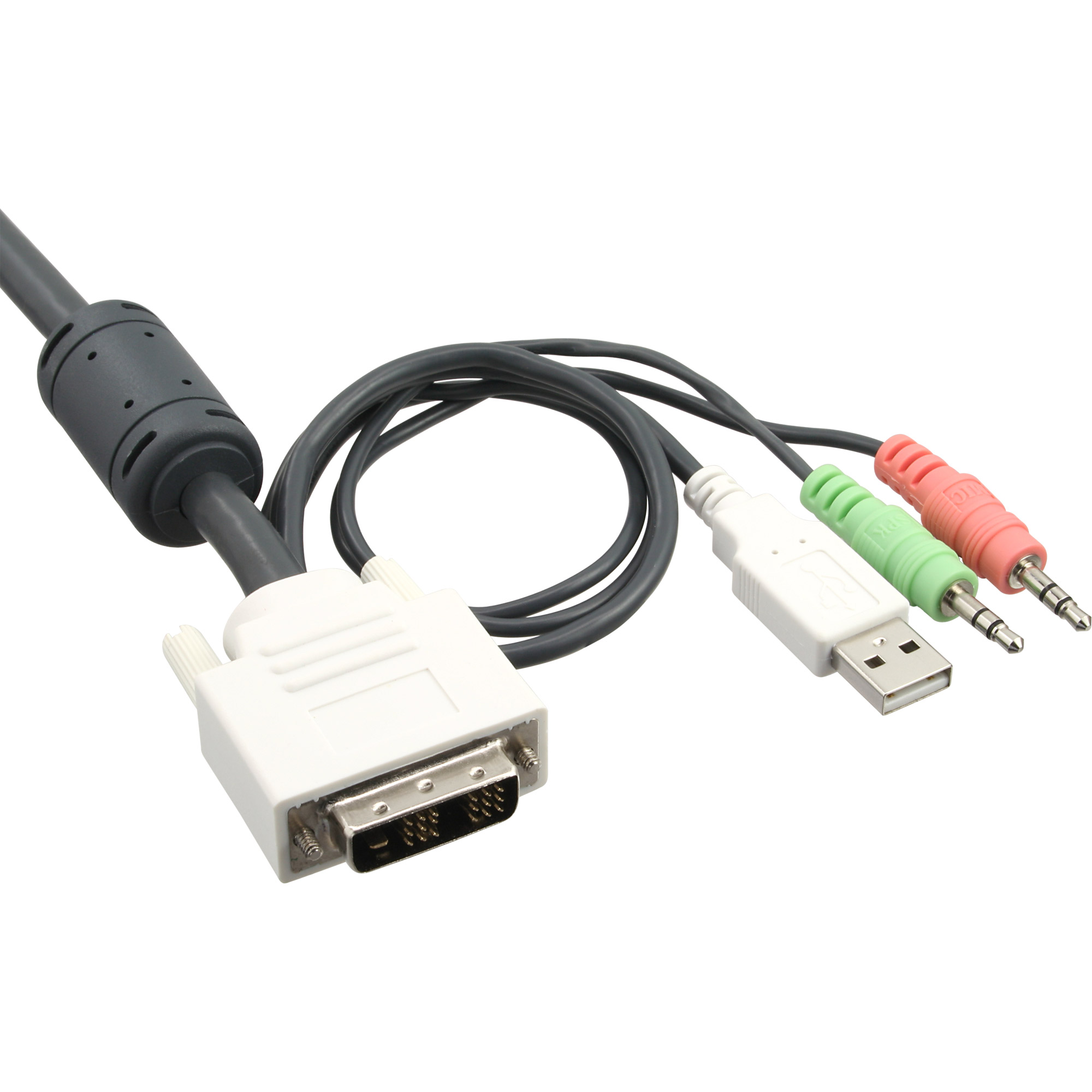Inline® KVM Switch, 4-fach, DVI-D, USB, mit Audio, integr. Kabel