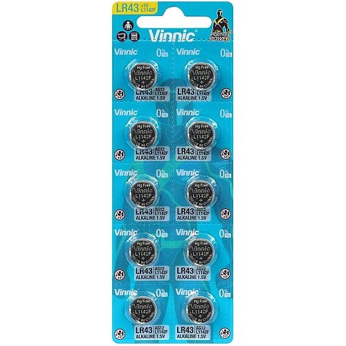 10x Vinnic AG12 LR43 LR1142 386 1.5V Alkaline Knopfzelle
