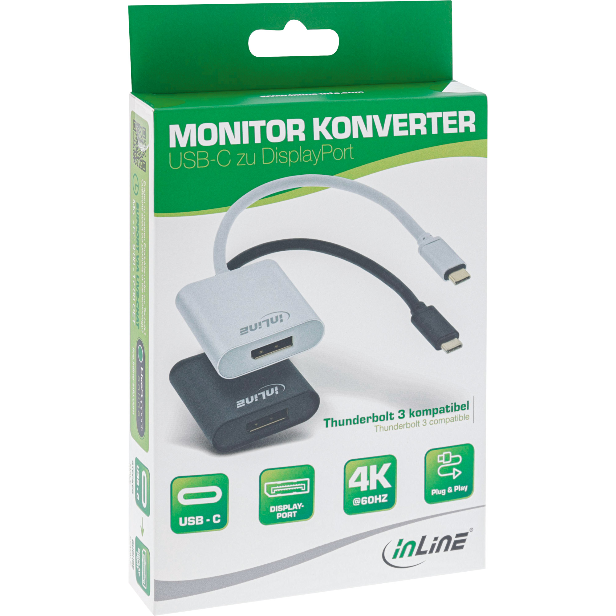 Inline® USB Display Konverter, USB-C Stecker zu DisplayPort 4K/60Hz schwarz