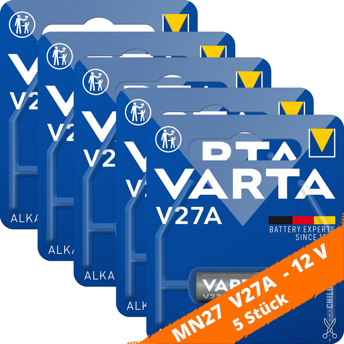5x Varta V27A LR27A MN27 Alkaline 12V Batterie