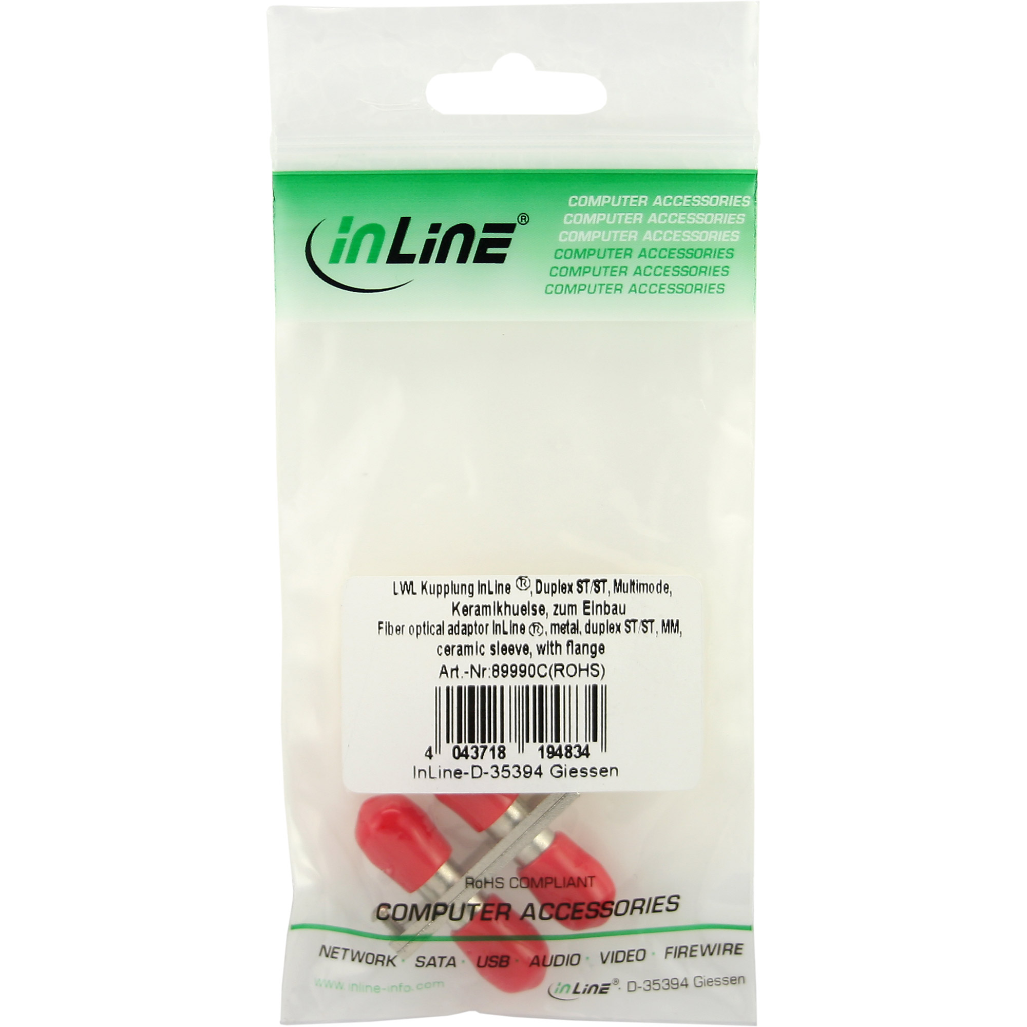 Inline® LWL Kupplung, Duplex ST/ST, Multimode, Keramik-Hülse, zum Einbau