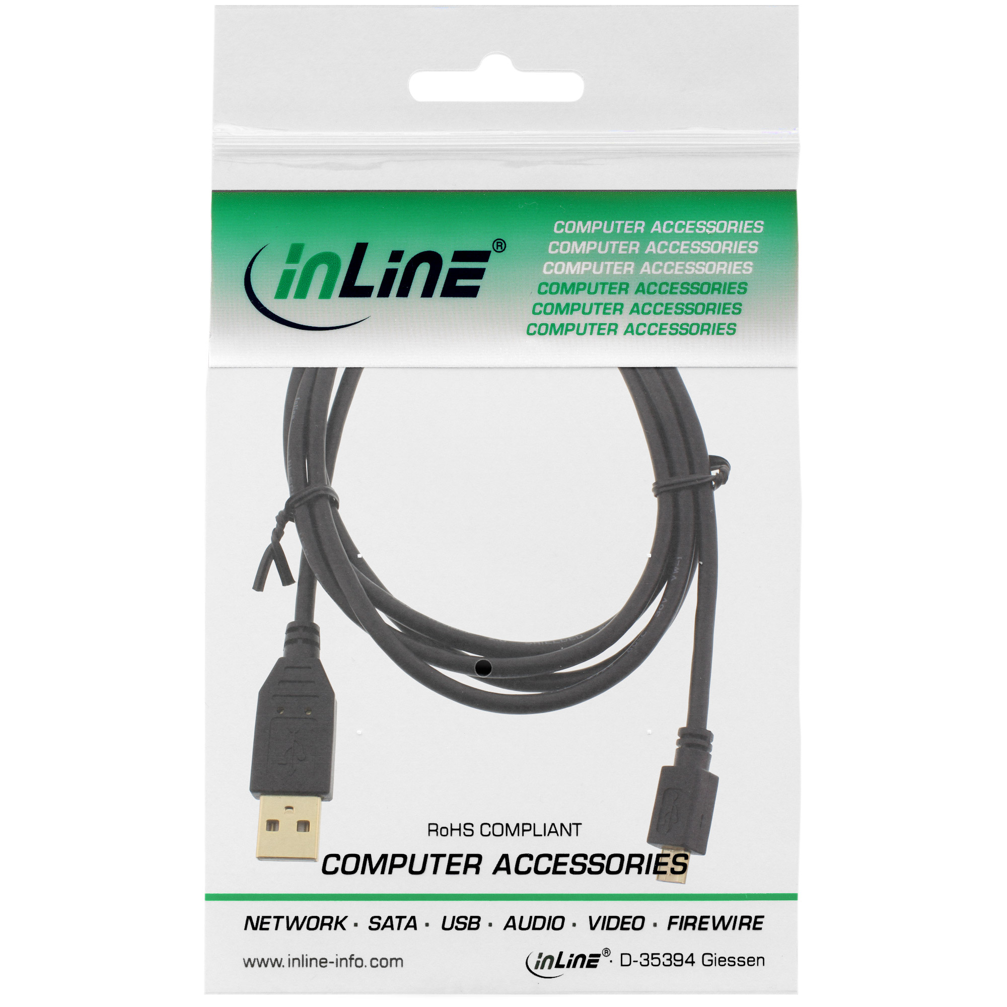 Inline® Micro-USB 2.0 Kabel, USB-A ST an Micro-B ST, vergoldete Kontakte, 5m