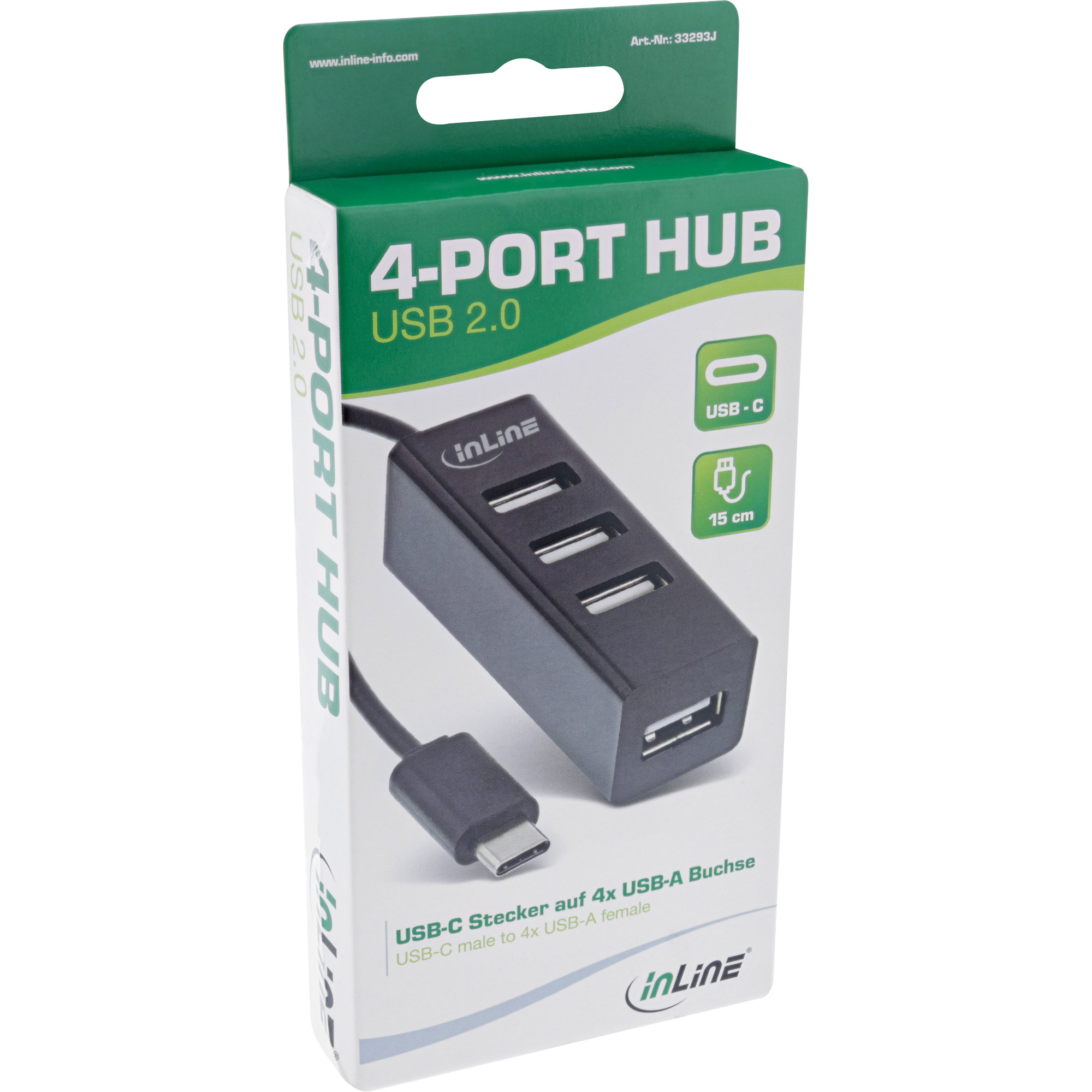 Inline® USB 2.0 4-Port Hub, USB-C Stecker auf 4x USB-A Buchse, Kabel 15cm Inline® USB 2.0 4-Port Hub, USB-C Stecker auf 4x USB-A Buchse, Kabel 15cm