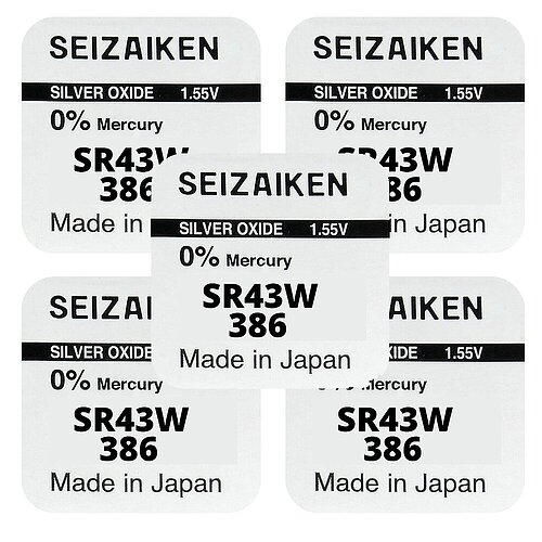 5x SR43W 386 Silberoxid Batterie Seizaiken 1,55 V