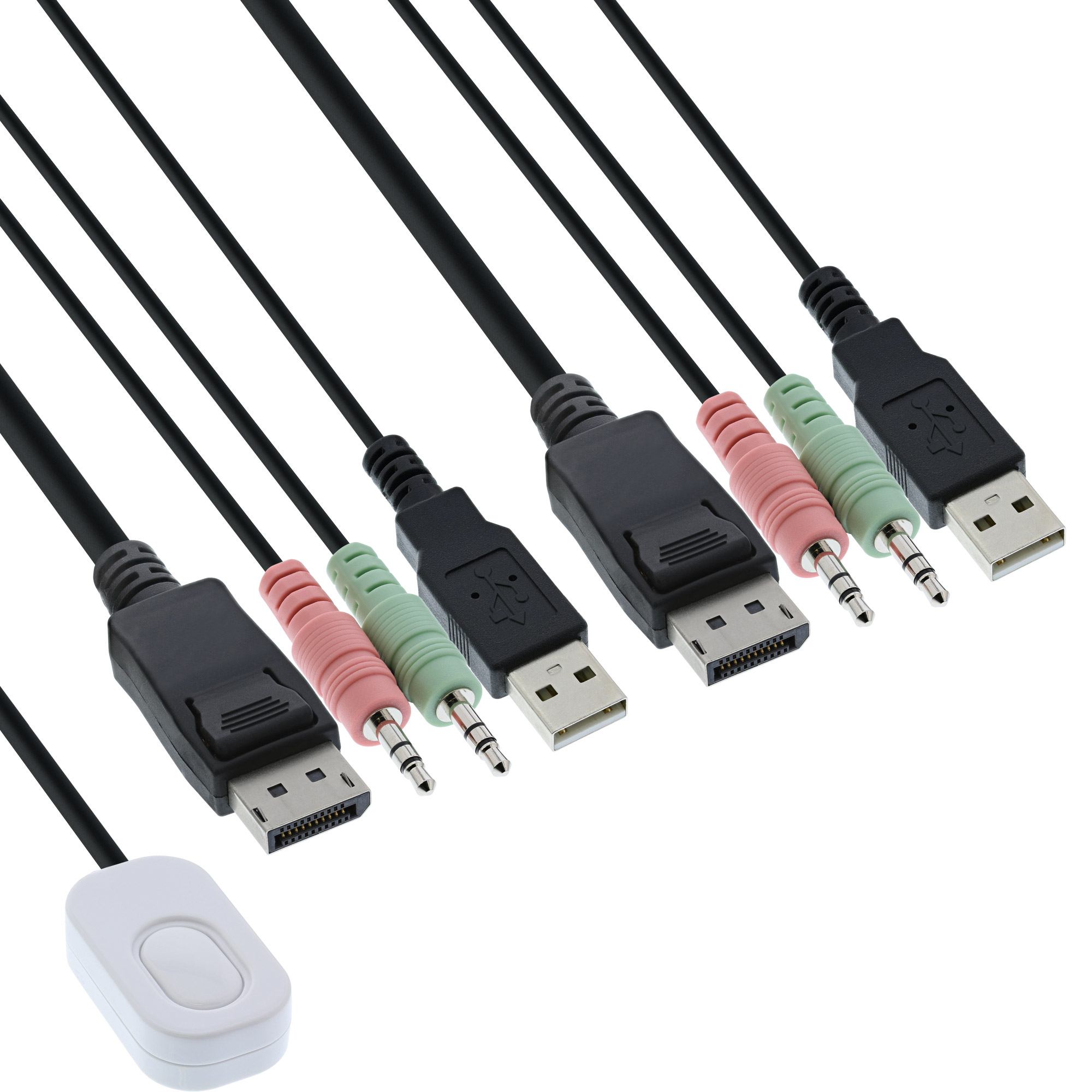 Inline® KVM Switch, 2-fach, Displayport 1.2, 4K, USB, mit Audio, integr. Kabel