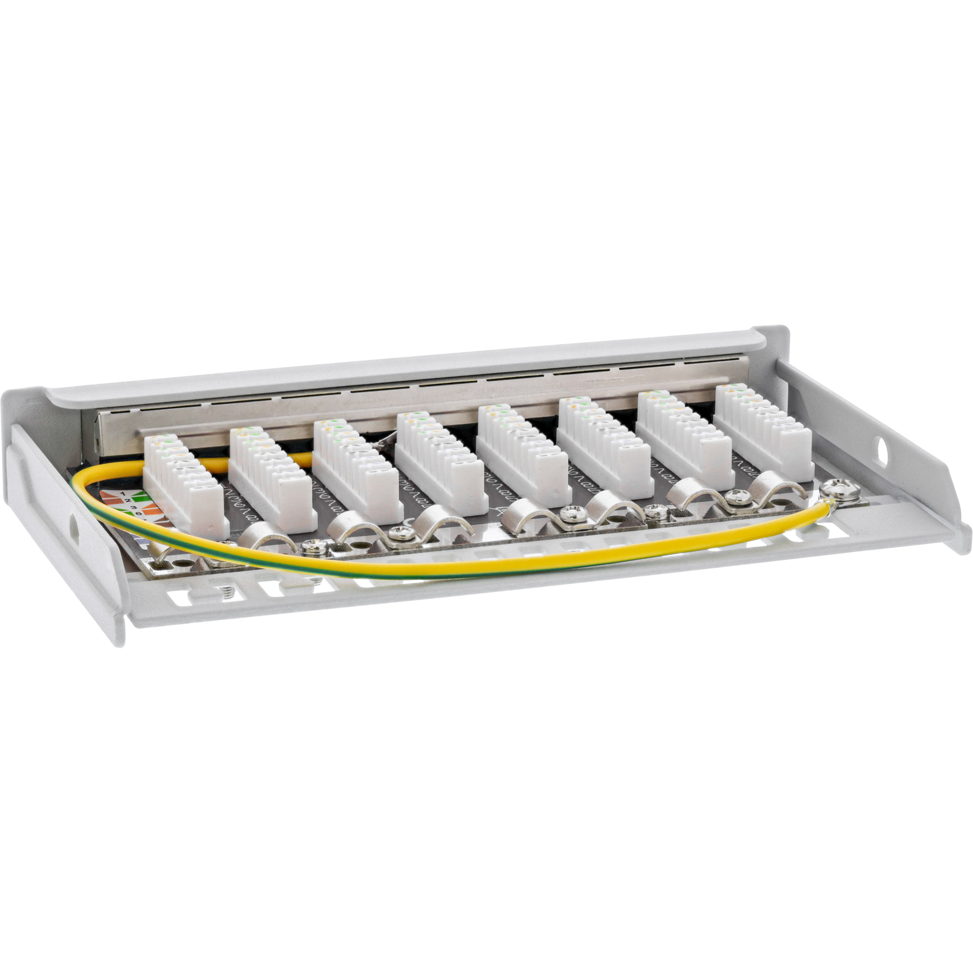 Inline® Patchfeld Cat.6A 0,5HE 8-fach, Tisch/Wand/Hutschiene, grau, Staubschutz