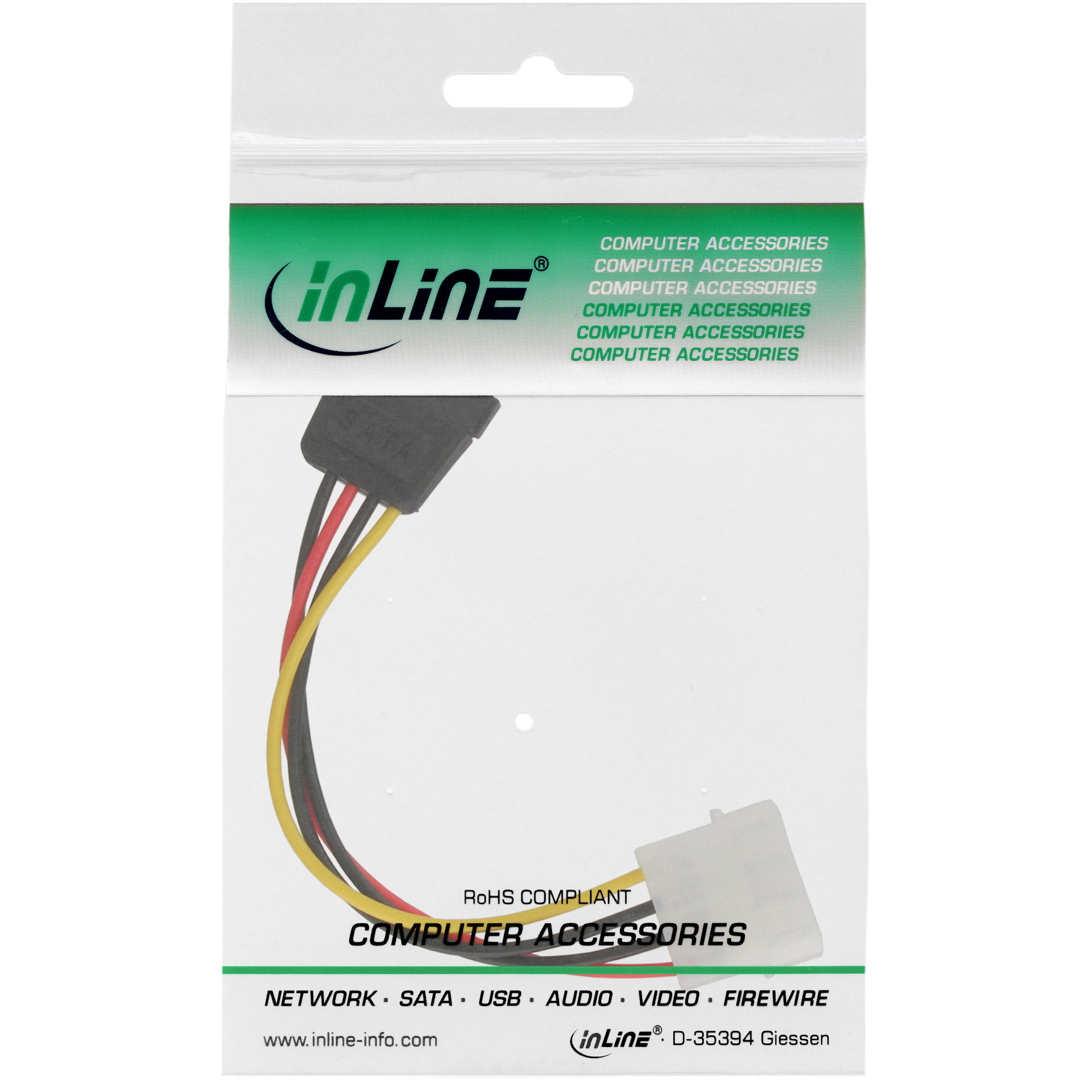 Inline® SATA Stromadapterkabel, 1x 13,34cm (5,25") BU an 15pol SATA ST, 0,30m
