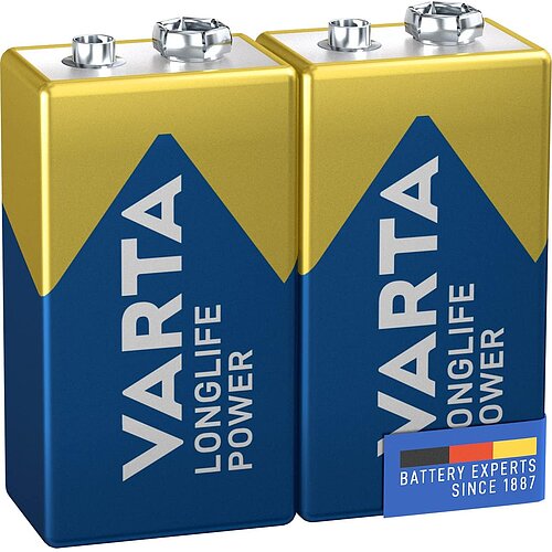 Varta Longlife Power 9V Block 6LR61 Alkaline Batterie - 2er Verpackung