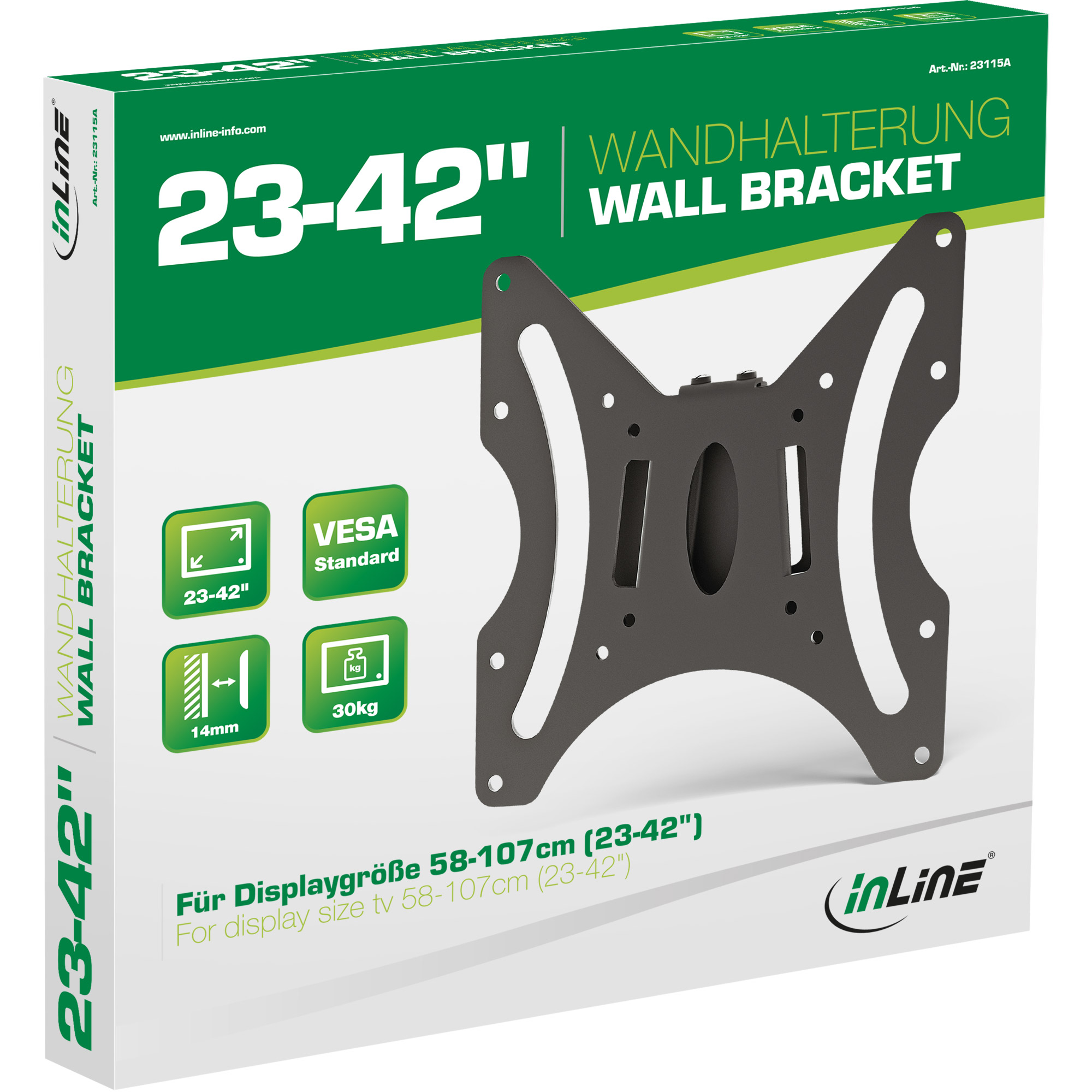Inline® Wandhalterung für Flachbildschirme, 58-107cm (23-42"), max. 30kg