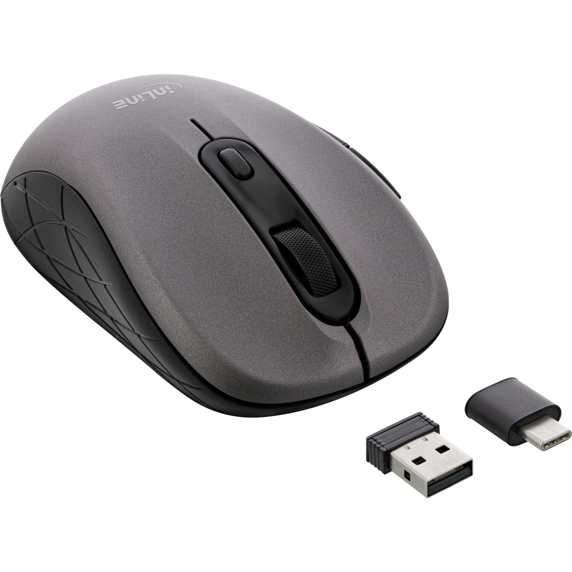Inline® Maus 3-in-1, Bluetooth + 2x 2.4GHz Funk, 5 Tasten, optisch, grau/schwarz