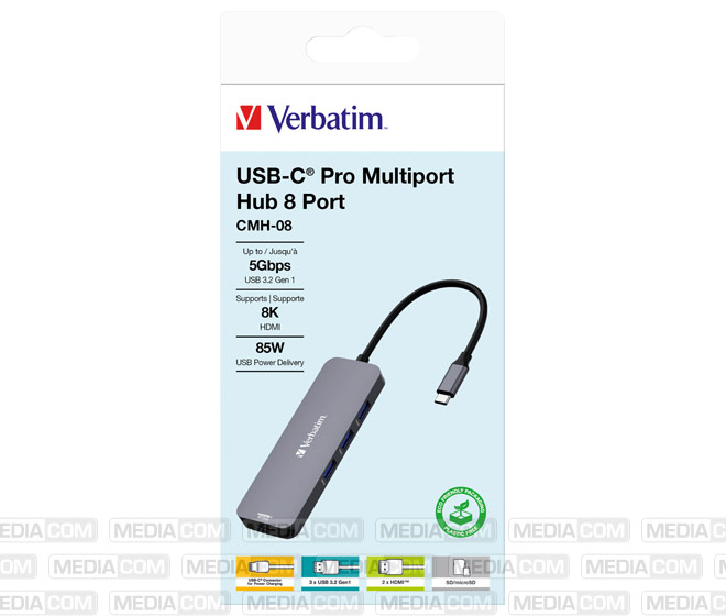 Hub, Multiport, CMH-08, 3x USB 3.2-A, USB 3.2-C Hub, Multiport, CMH-08, 3x USB 3.2-A, USB 3.2-C