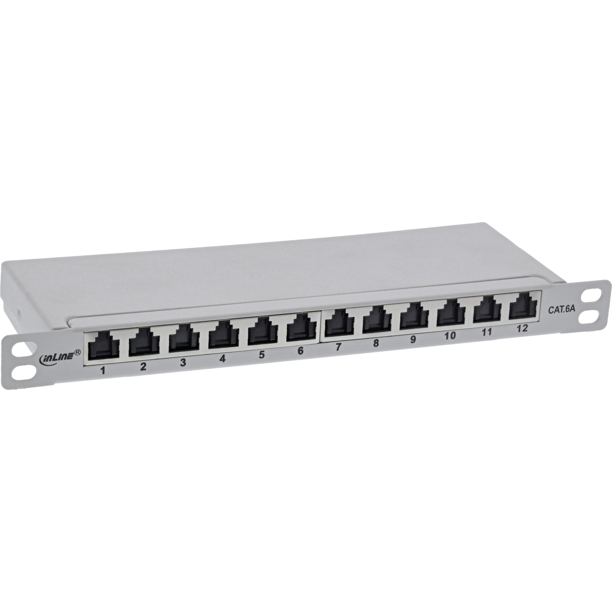 Inline® 10" Patchfeld Cat.6A 0,5HE 12-fach, lichtgrau, RAL7035, mit Staubschutz
