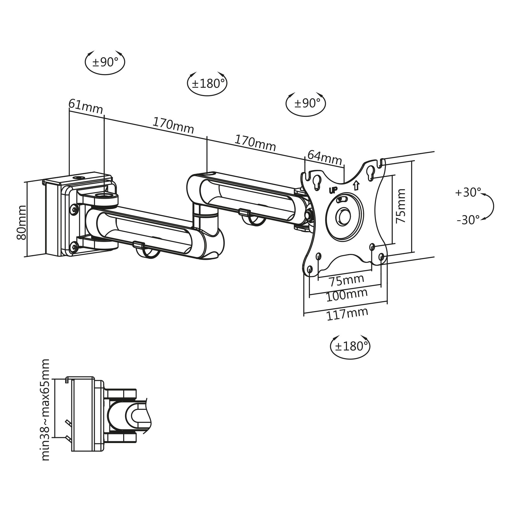 Inline® Slatwall Monitorhalterung lang, weiß