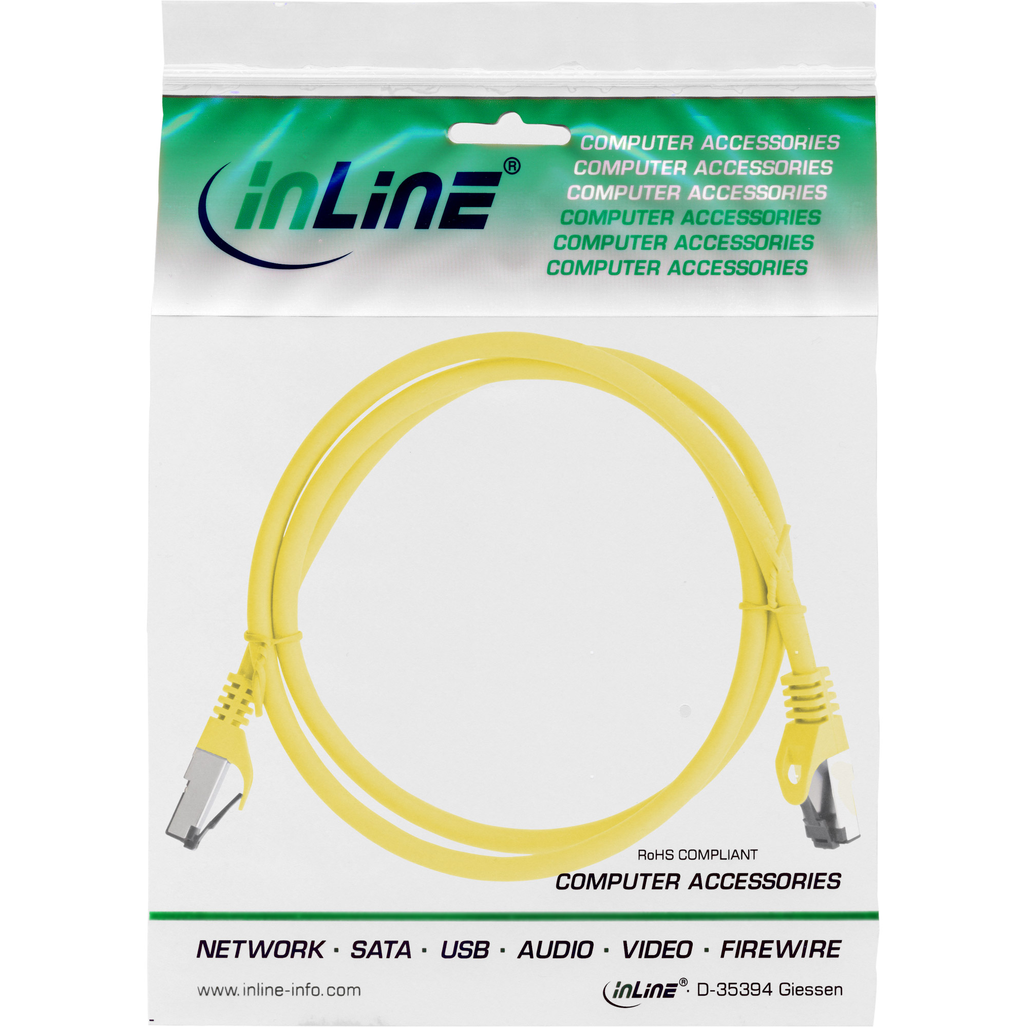 Inline® Patchkabel, S/FTP (PiMf), Cat.8.1, 2000MHz, halogenfrei, gelb, 2m