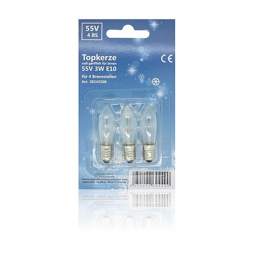 Topkerze voll geriffelt 55V 3W E10 3er-Blister