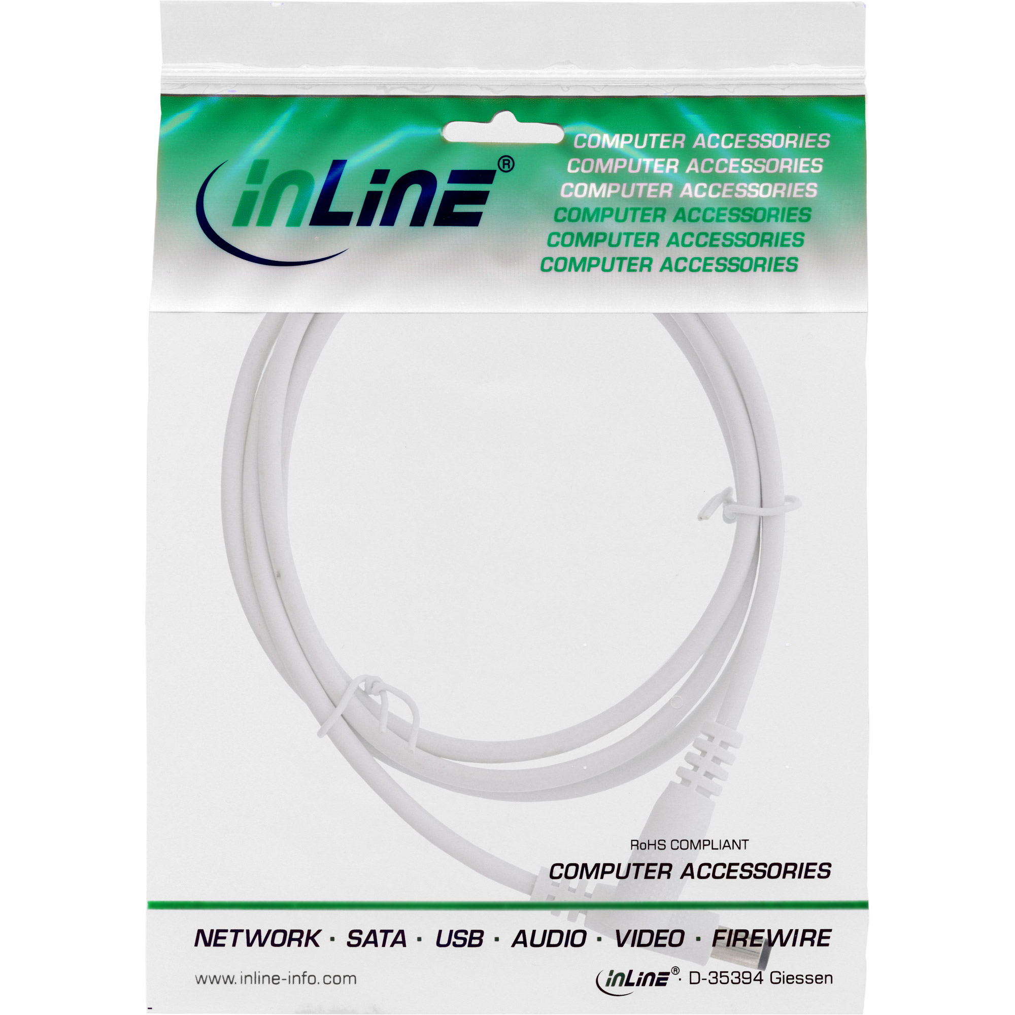 Inline® VerLängerungskabel, DC Stecker 5,5x2,1mm, weiß, 0,5m