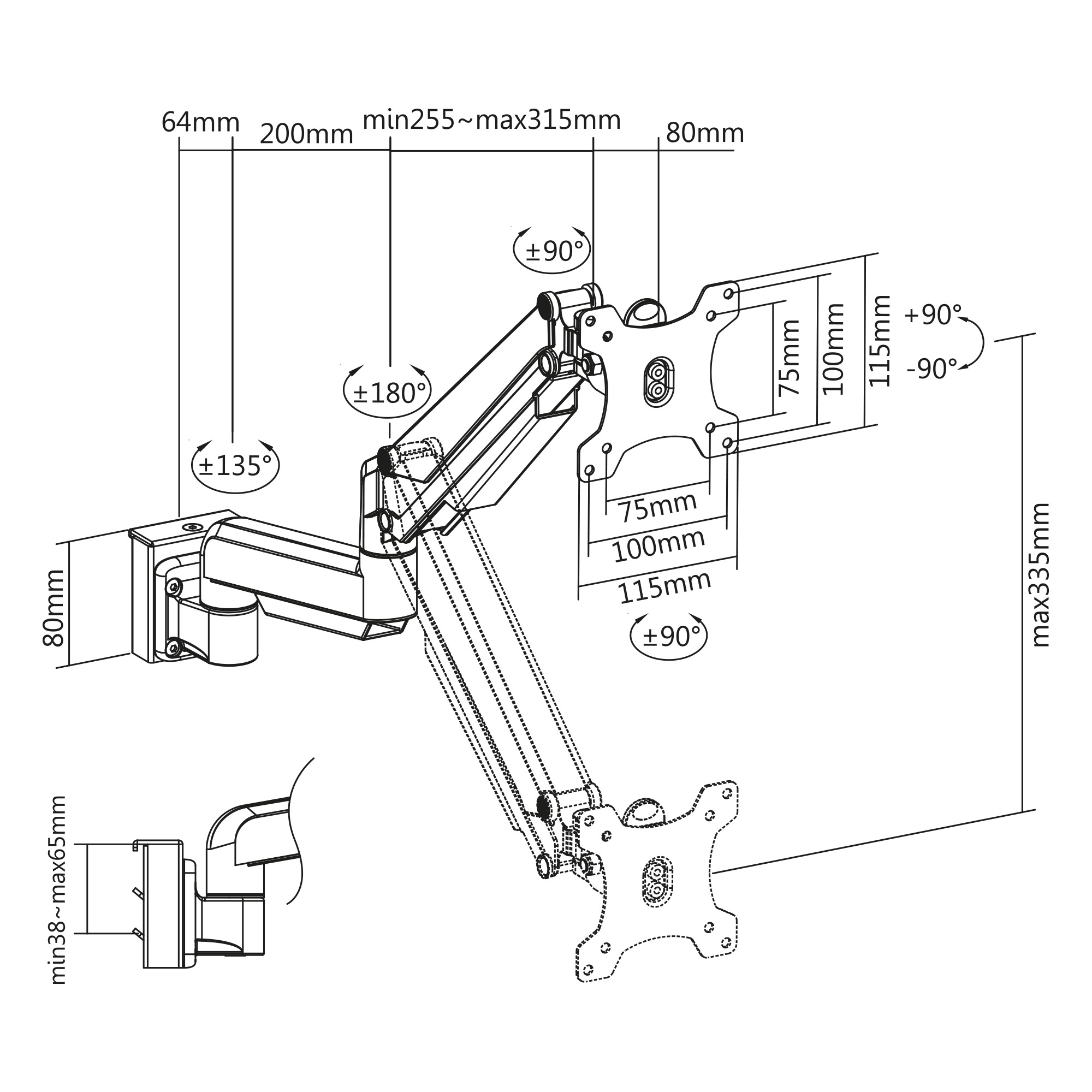 Inline® Slatwall Lifter Monitorhalterung, silber