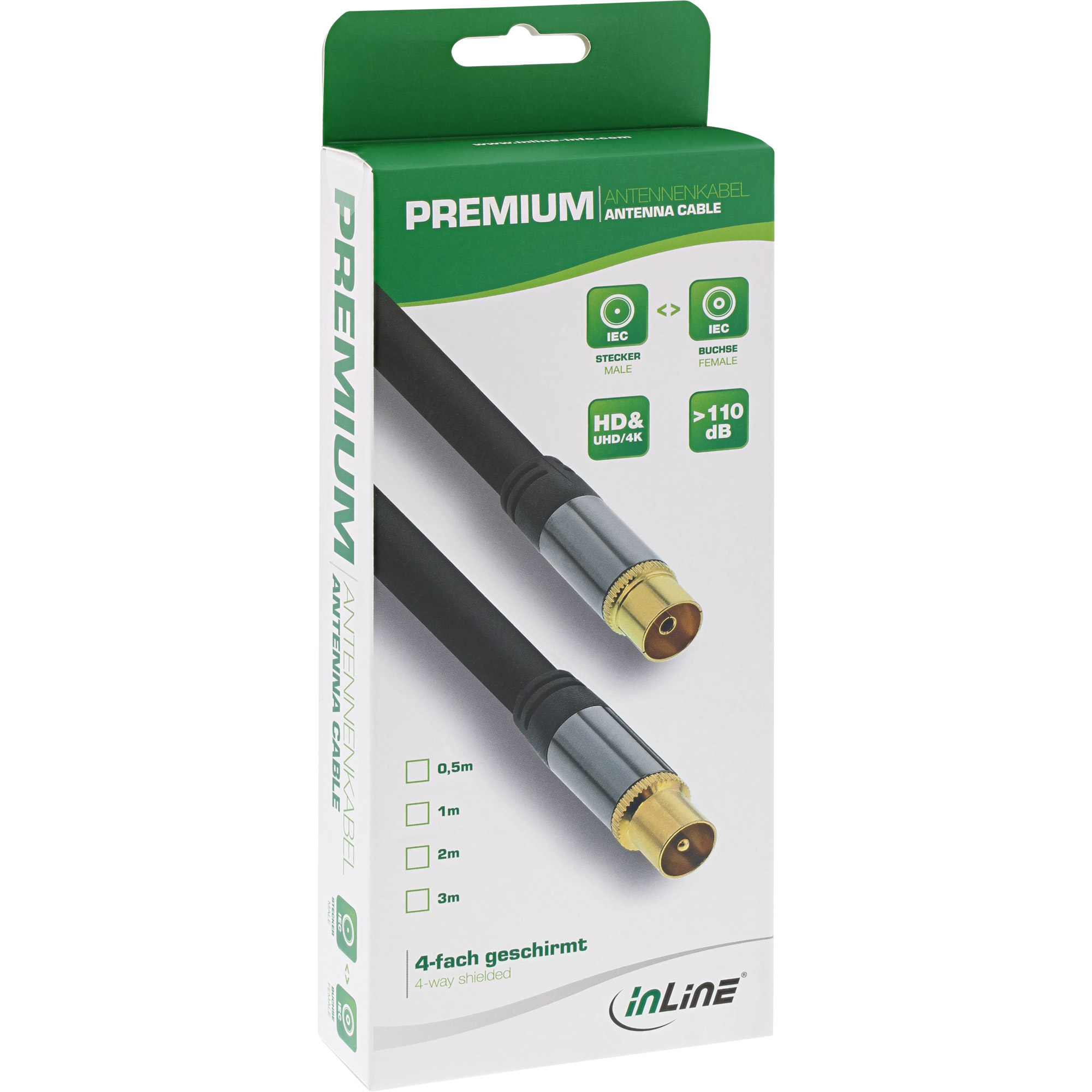Inline® Premium Antennenkabel, 4x geschirmt, >110dB, schwarz, 3m