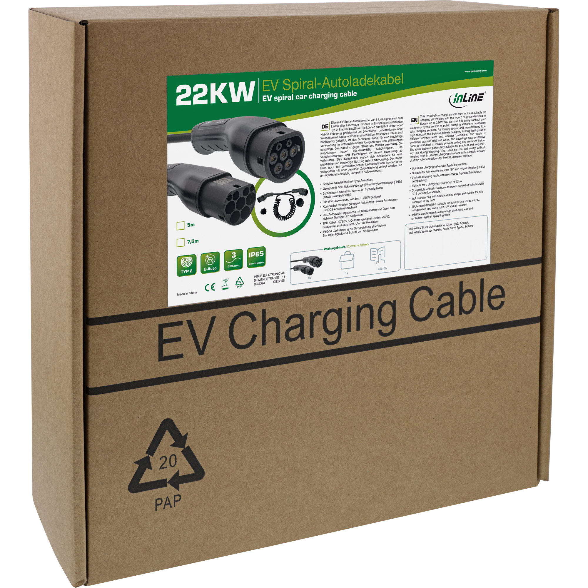 Inline® EV Spiral-Autoladekabel 22kW Typ2, 3-phasig, 7,5m Inline® EV Spiral-Autoladekabel 22kW Typ2, 3-phasig, 7,5m