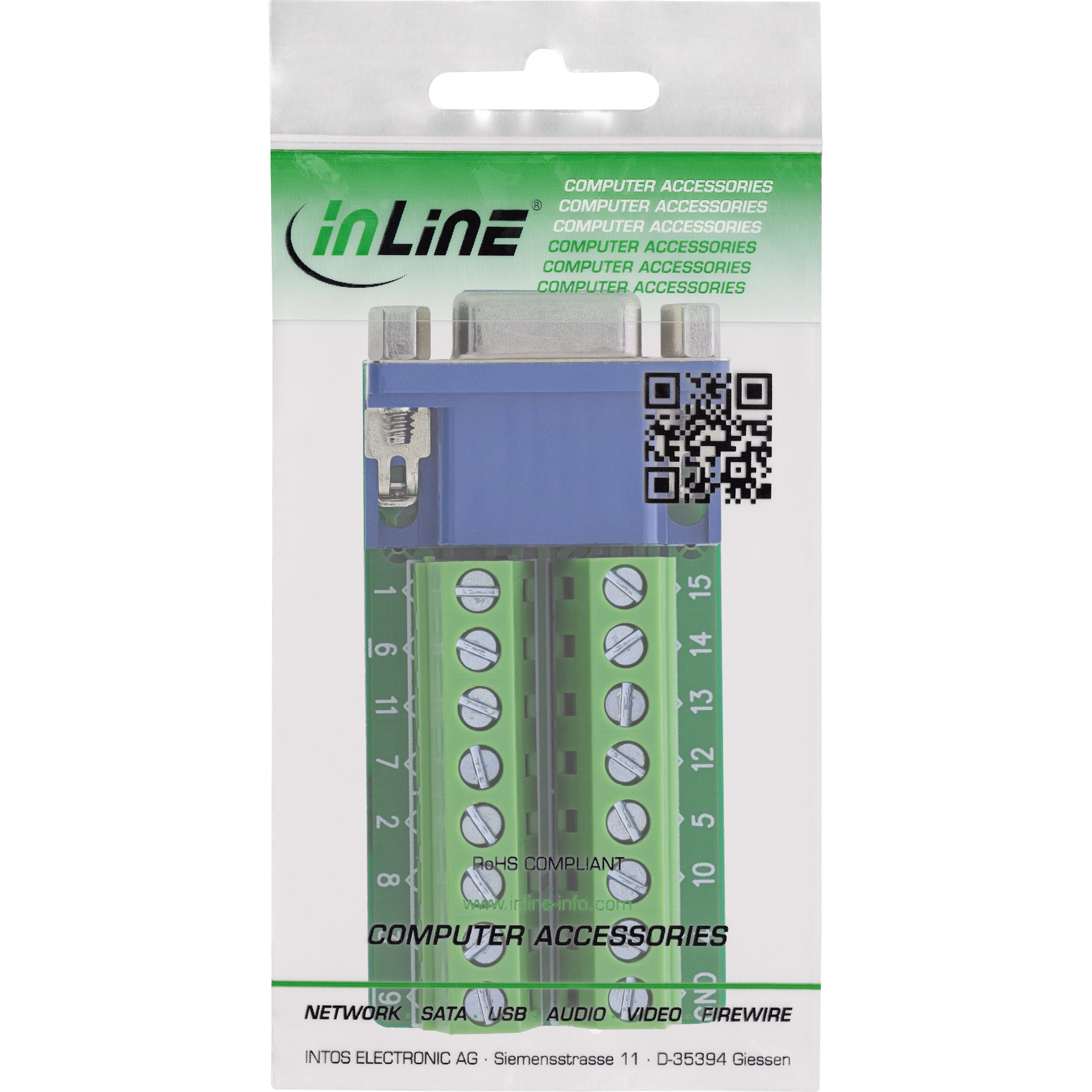 InLine® Terminalblock, VGA (HD15), Buchse, 2-reihig, Schraubklemme