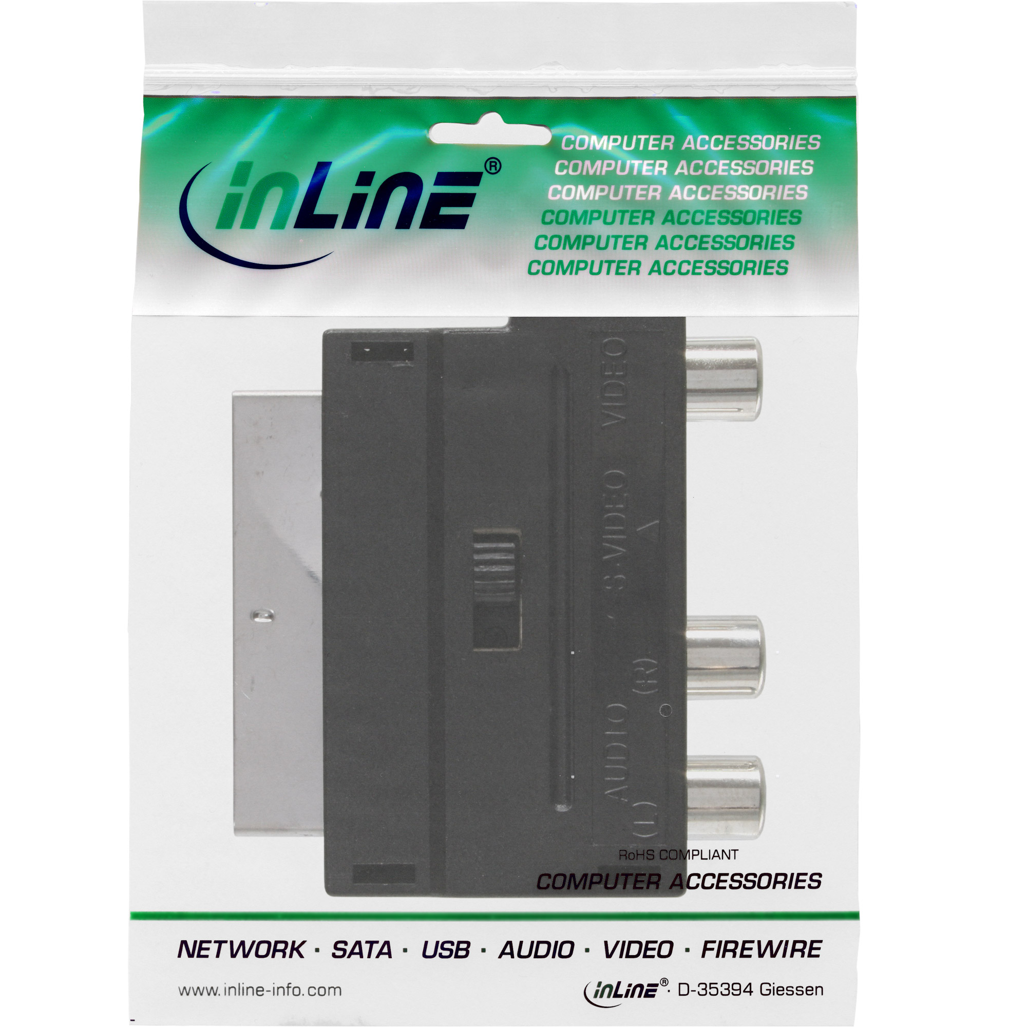 Inline® Scart Adapter, Scart (in/out) an 3x Cinch Buchse und 1x S-VHS Buchse
