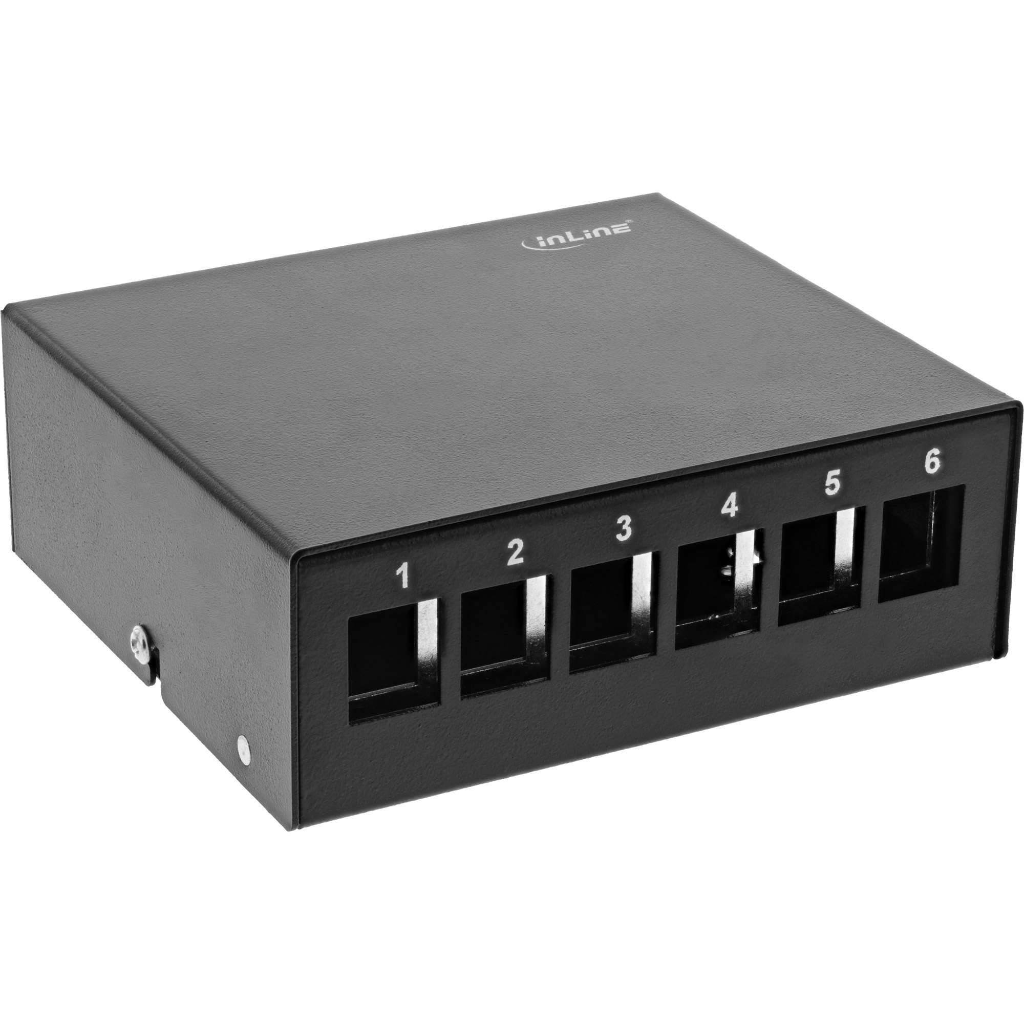 Inline® Patchfeld-Dose Aufputz für 6x Keystone RJ45, Metall, schwarz RAL9005