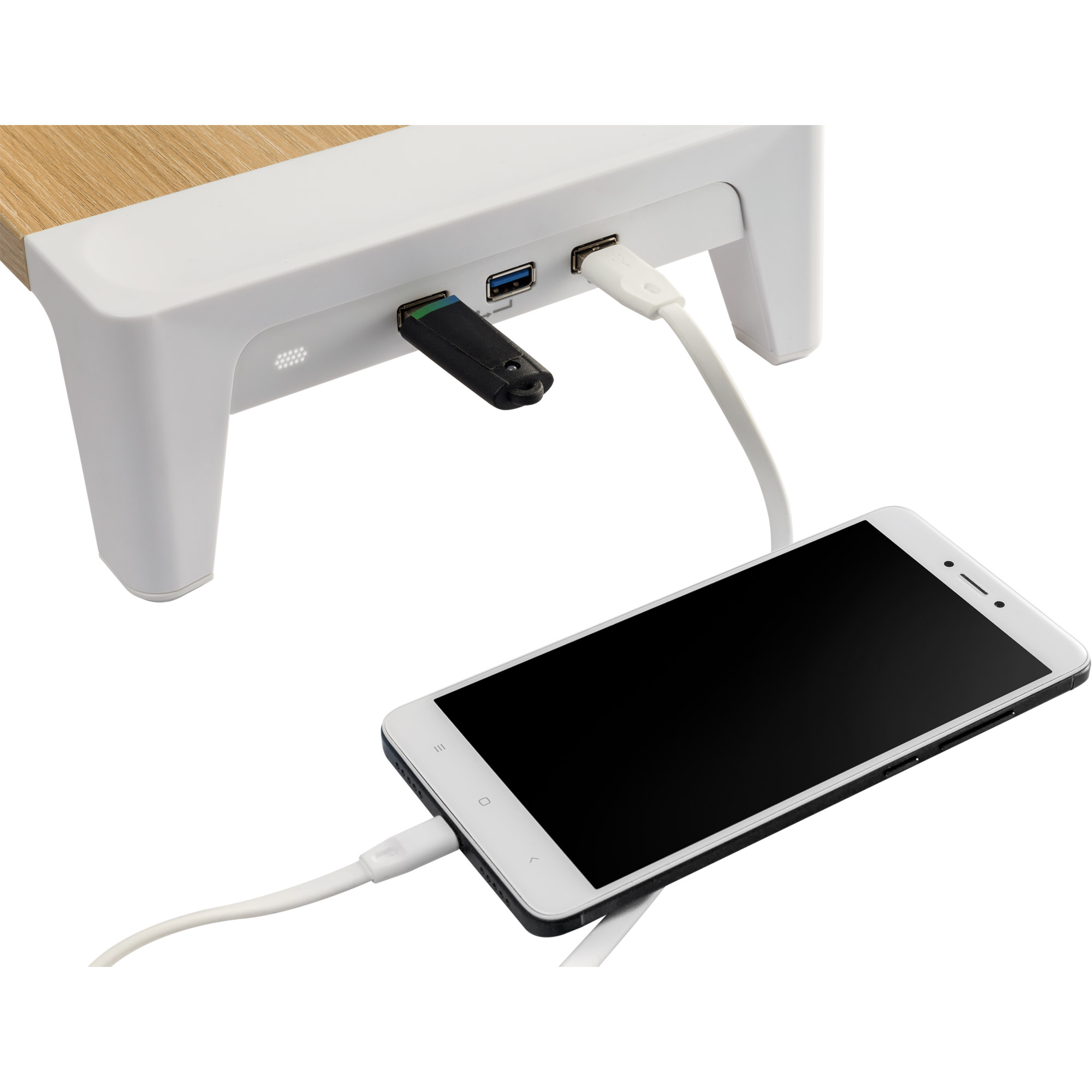 Inline® Monitor Podest+ mit 2x USB 3.2 Gen1 und QC3 Ladeports, 80mm, max. 15kg