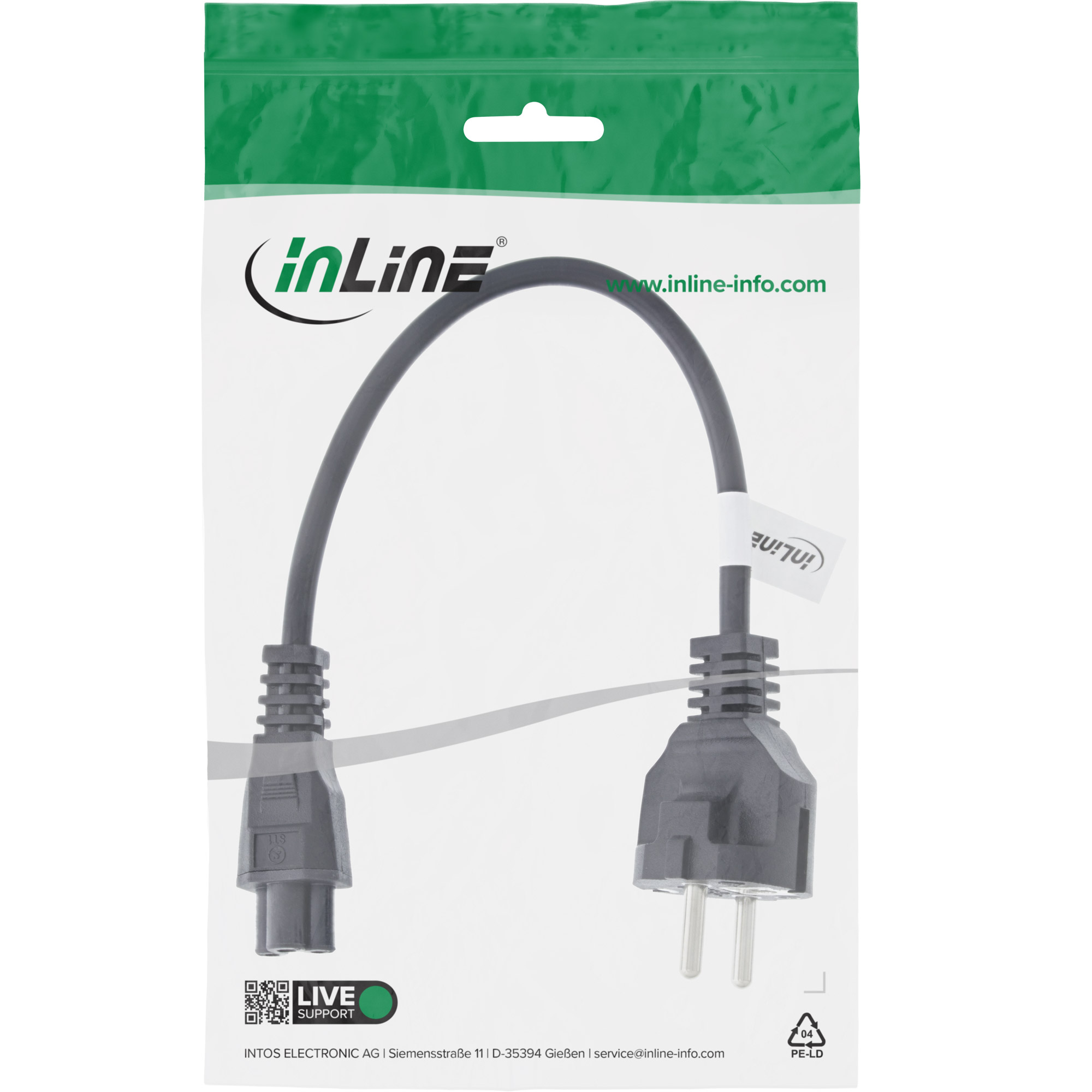 Inline® Netzkabel für Notebook, 3pol Kupplung, schwarz, 0,3m