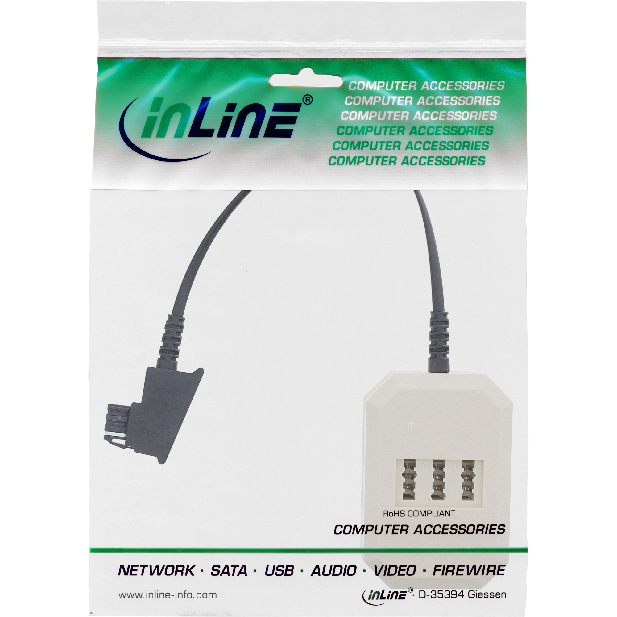 0.2m - Inline® TAE Adapter, TAE-F Stecker an TAE NFN + RJ11 (6P4C) Buchse