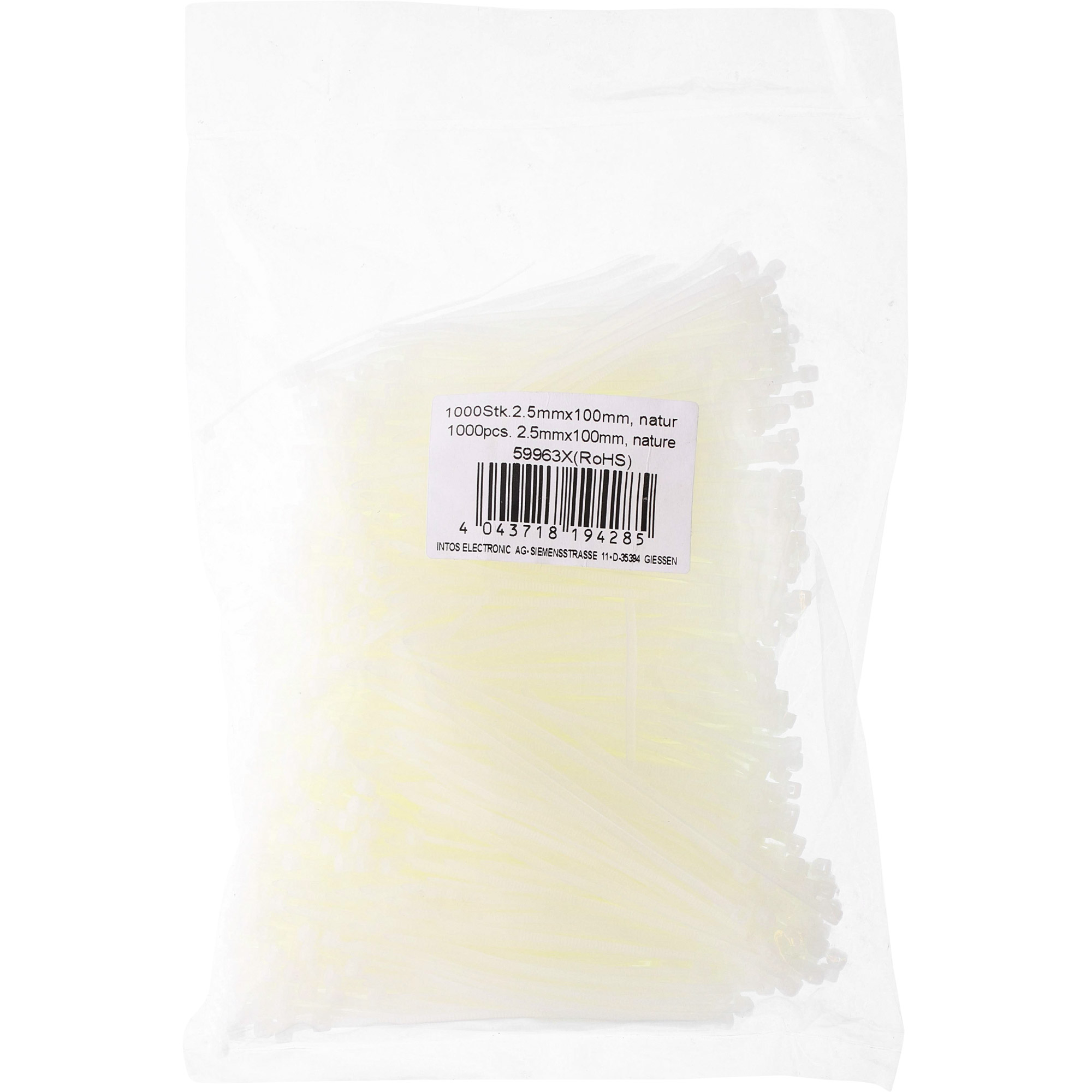 Inline® Kabelbinder, Länge 100mm, Breite 2,5mm, natur , 1000 Stück, bulk
