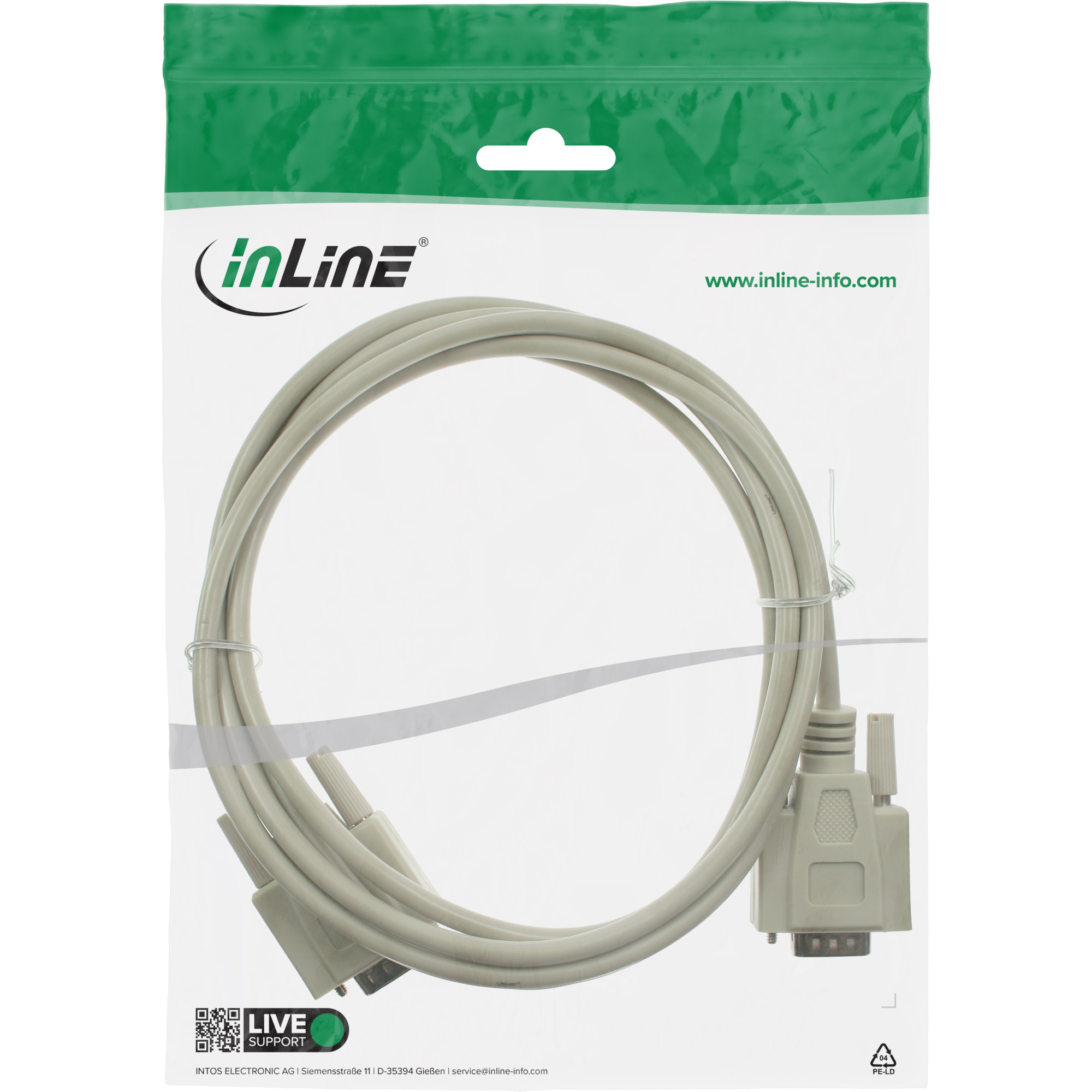 Inline® Serielles Kabel, 9pol Stecker / Stecker, vergossen, 1:1 belegt, 3m