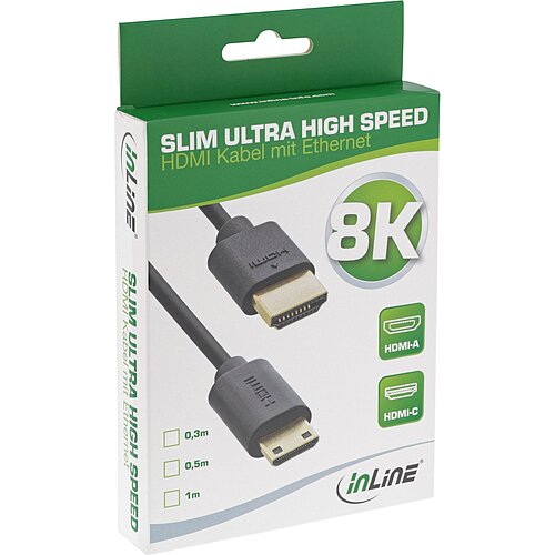 0.3m - Inline® Slim Ultra High Speed HDMI Kabel, 8K4K, A St. / C St. (Mini)
