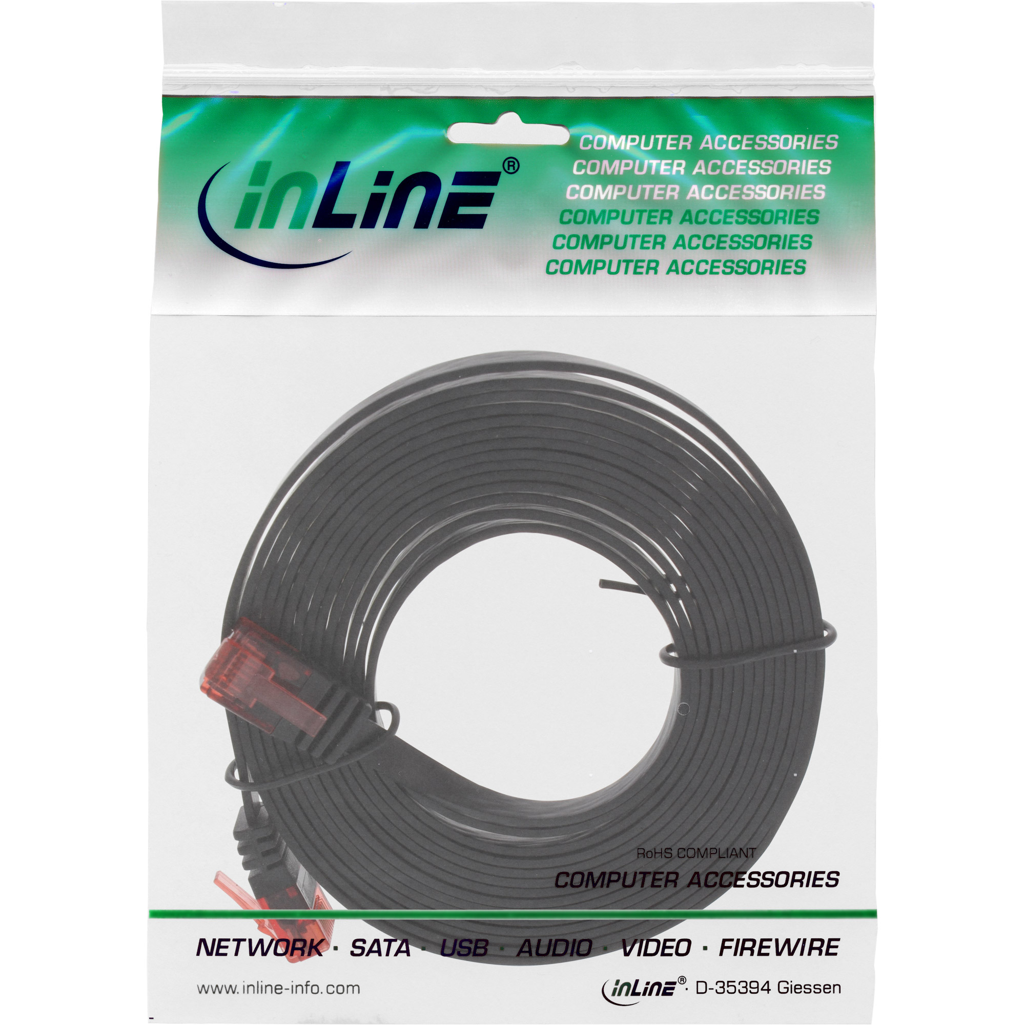 Inline® Patchkabel flach - U/UTP- Cat.6 - Schwarz - 3m
