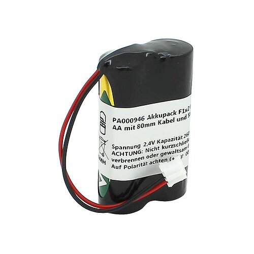 Akkupack NiMH 2,4V 2600mAh F1x2 Mignon AA mit 80mm Kabel und Stecker ersetzt AAT PA-A2386 R004 Akkupack NiMH 2,4V 2600mAh F1x2 Mignon AA mit 80mm Kabel und Stecker ersetzt AAT PA-A2386 R004