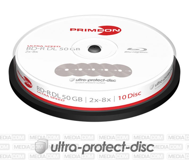 PRIMEON - BD-R DL 50GB/2-8x, Ultra Speed, Cakebox (10 Disc) - ultra-protect-disc Surface