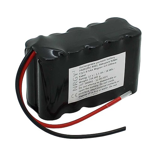 Akkupack NiMH 12V 1500mAh F2x5 4/5AA Mignon mit 100mm Kabel Akkupack NiMH 12V 1500mAh F2x5 4/5AA Mignon mit 100mm Kabel