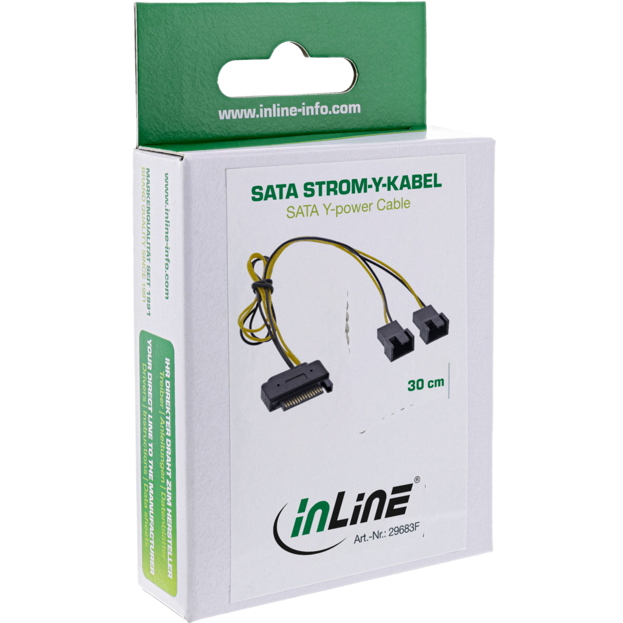 Inline® SATA Strom-Y-Kabel, SATA Buchse an 2x Lüfter (2pol) Stecker, 0,30m