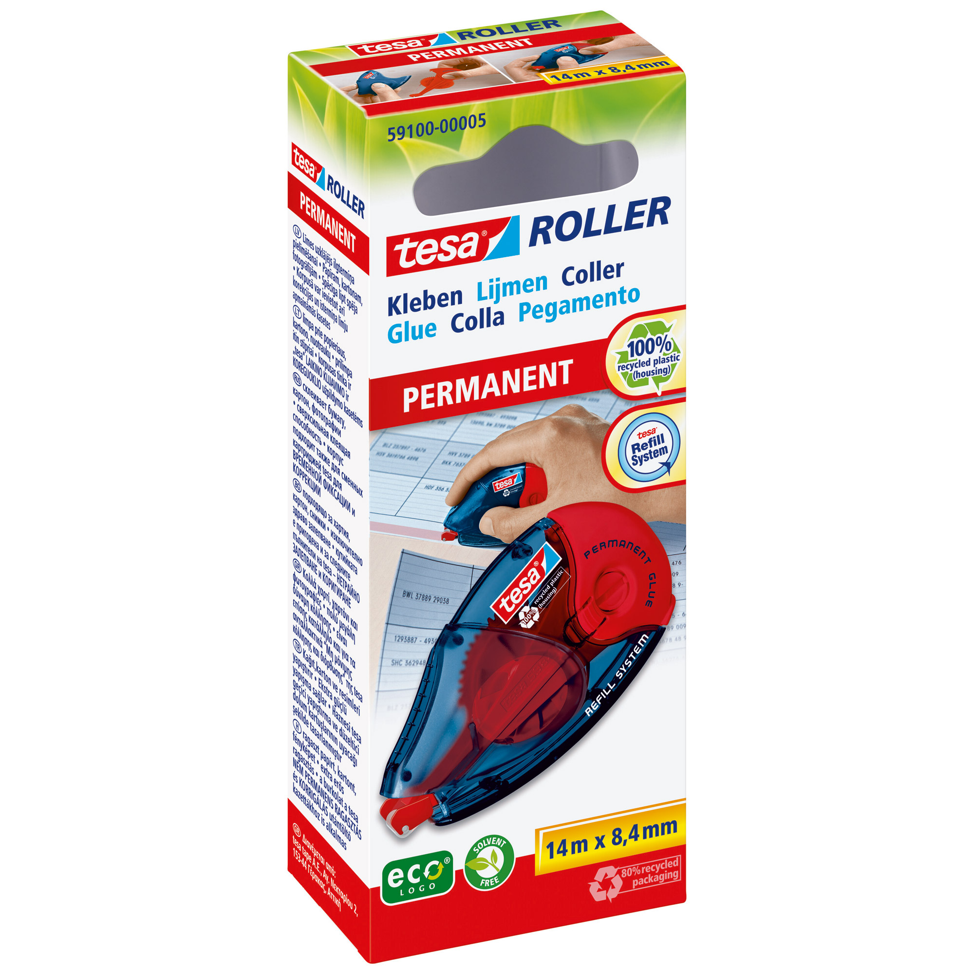 tesa® Roller Kleben permanent ecoLogo®, Nachfüllroller, HFB, 14m x 8,4mm