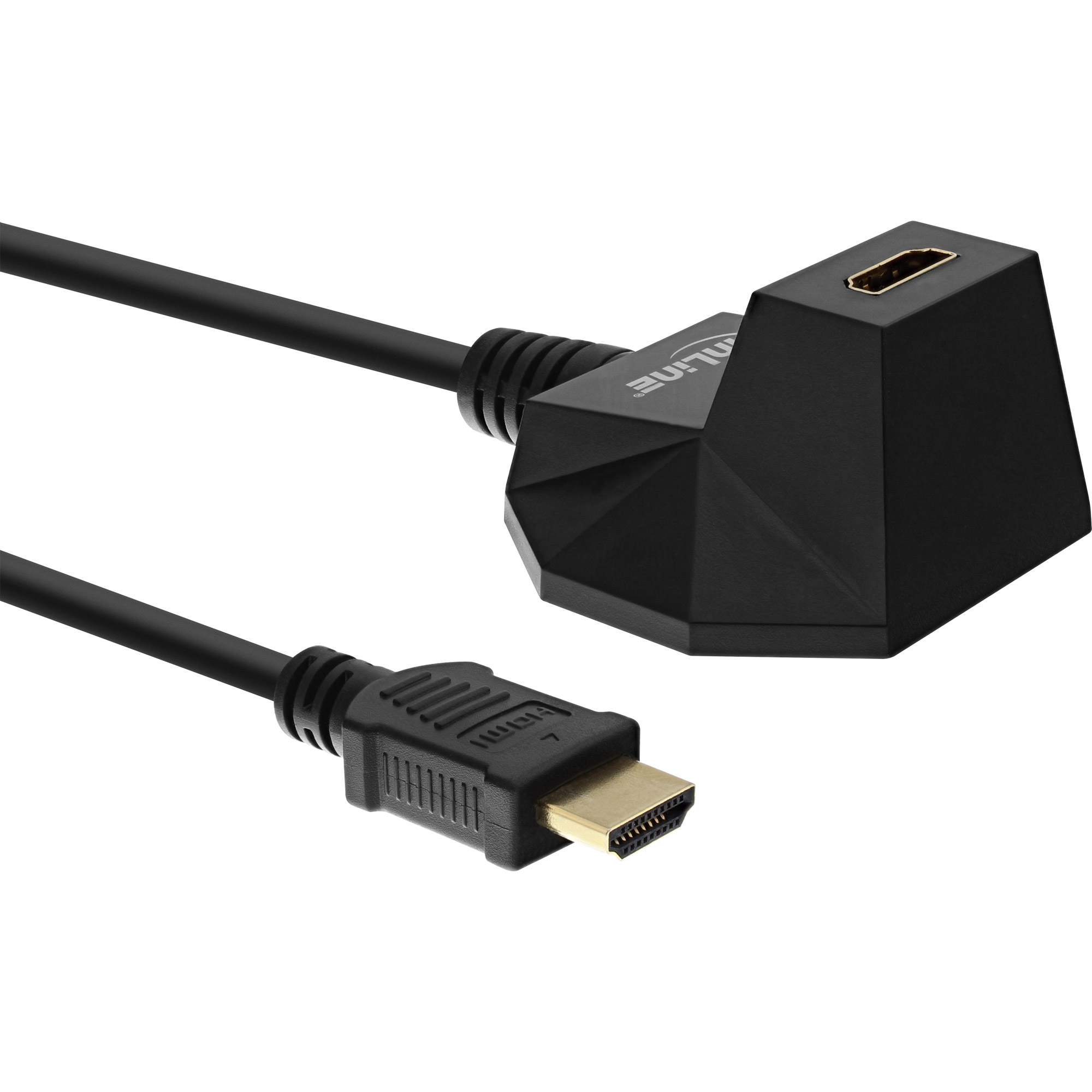 Inline® HDMI-HS Verl. m. Standfuß, m. Eth., 4K2K, ST / BU, schwarz / gold, 1m