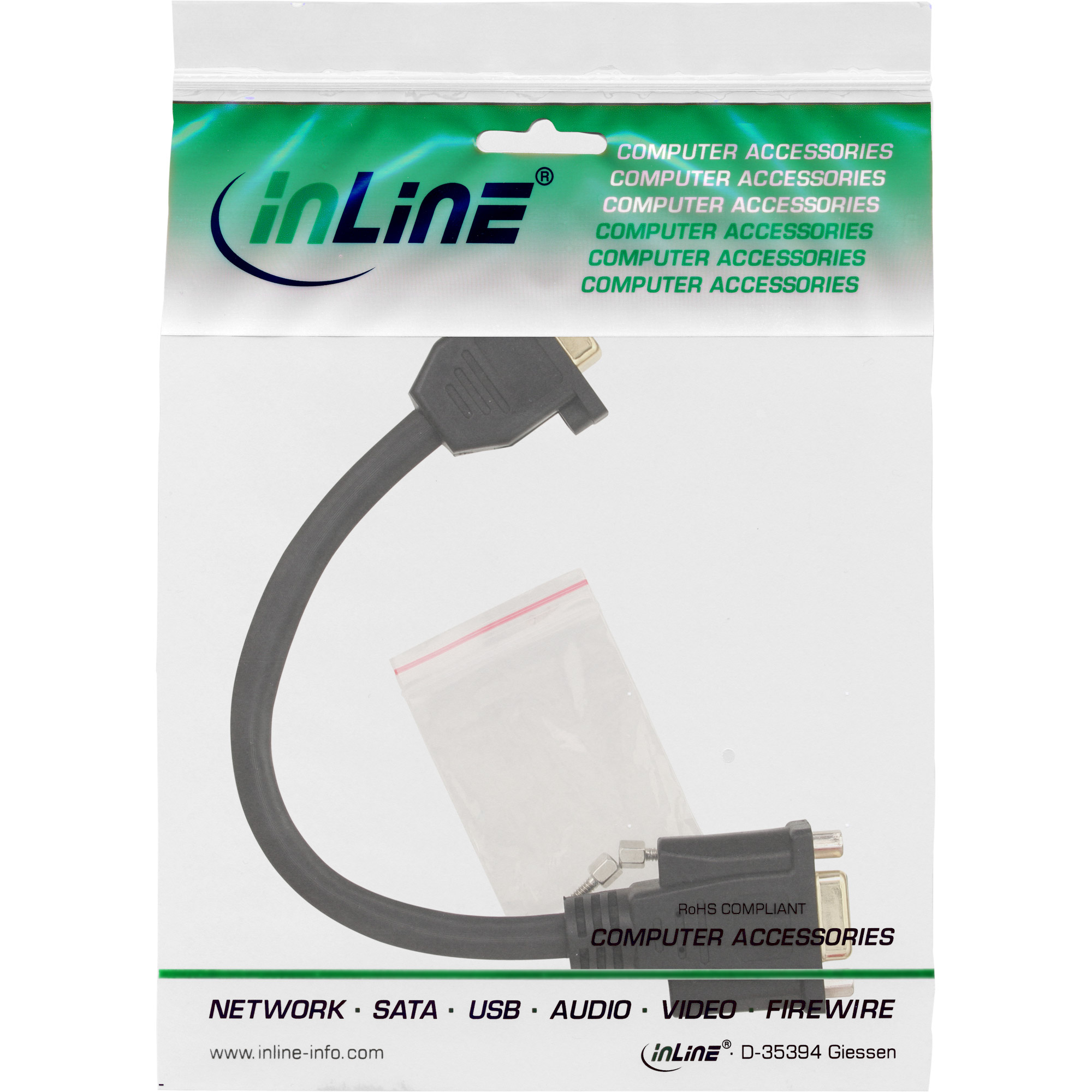 Inline® VGA Adapterkabel, 15pol. VGA BU/BU, zum Einbau, vergoldete Kont., 0,2m