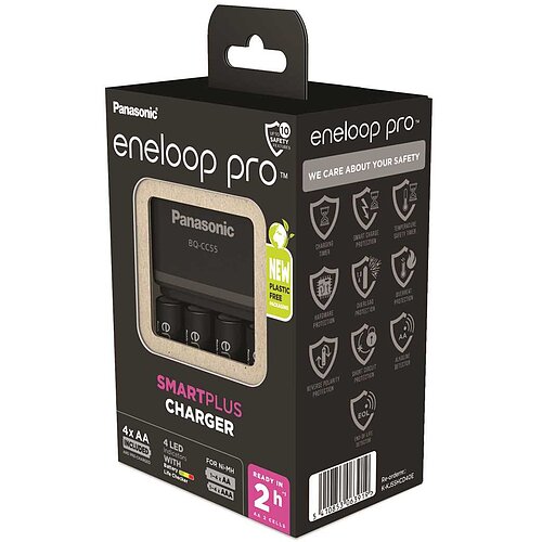 Panasonic eneloop Smart & Quick Charger BQ-CC55 inklusive 4x HR-3UWXB / BK-3HCDE