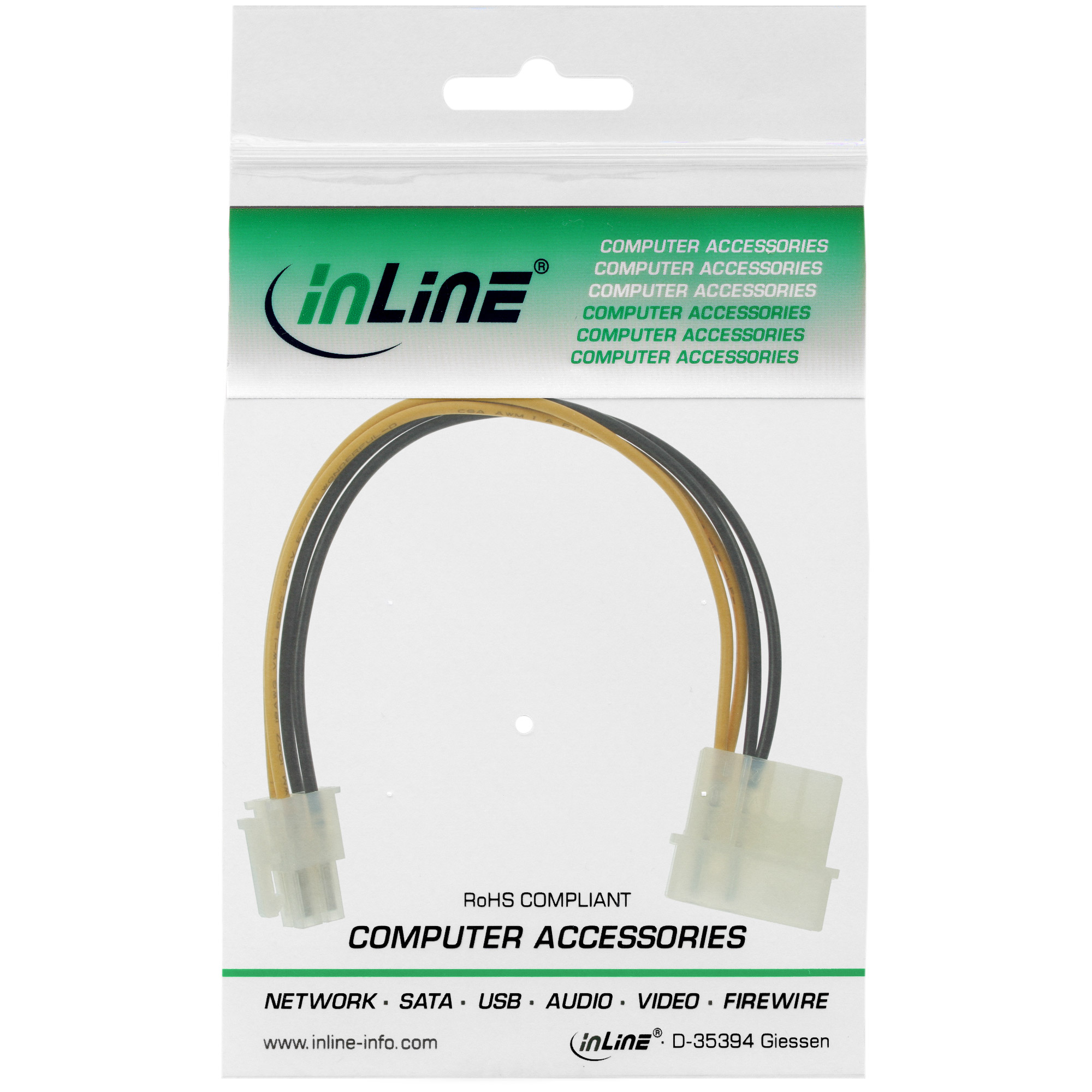 Inline® Stromadapter intern, 4pol Netzteil zu 4pol Mainboard, 0,20m Inline® Stromadapter intern, 4pol Netzteil zu 4pol Mainboard, 0,20m