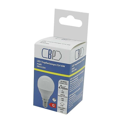 BP LED Tropfenlampe E14 6W warm weiß matt