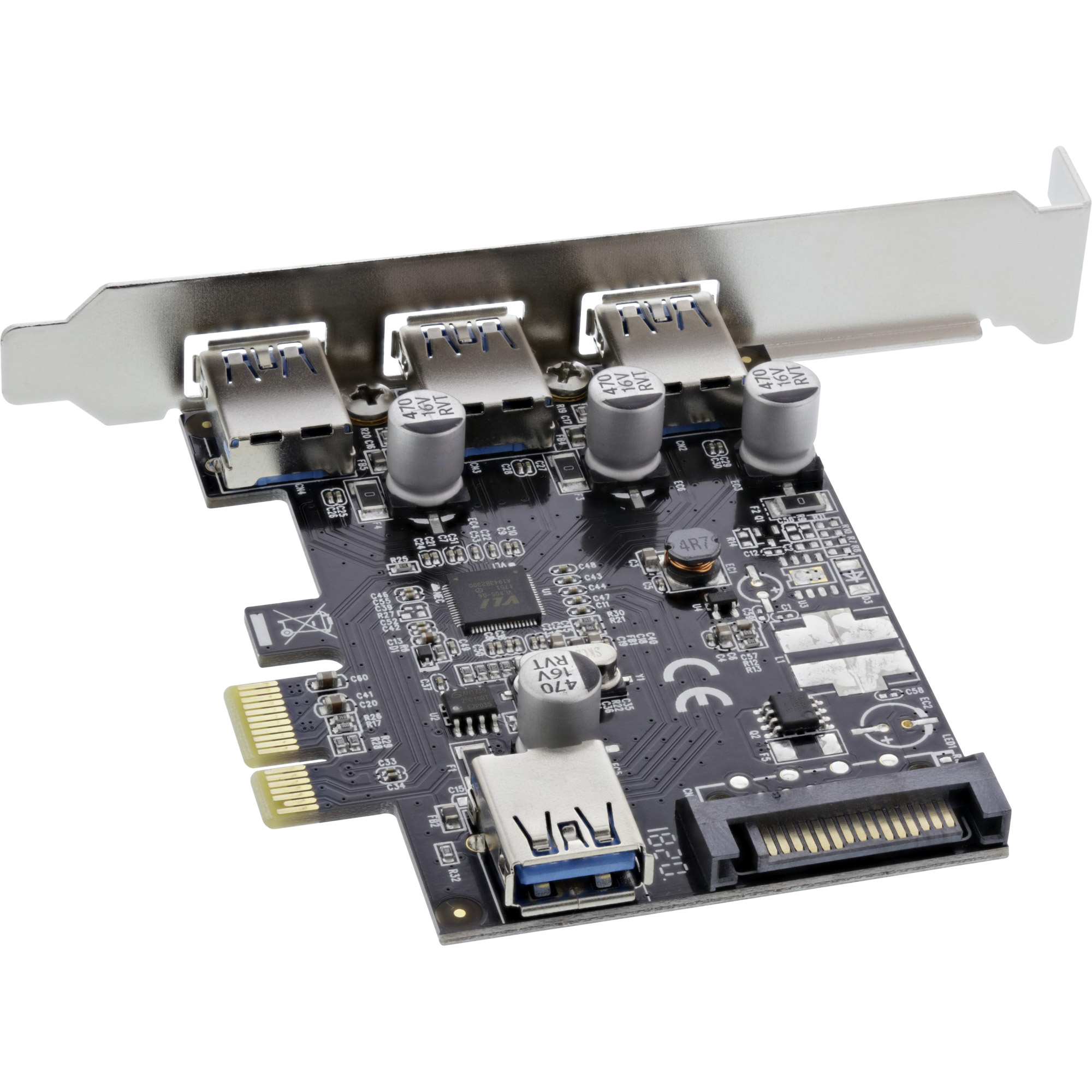 Inline® Schnittstellenkarte, 3x+1x USB 3.0, PCIe, mit SATA Strom + LP-Slotblech